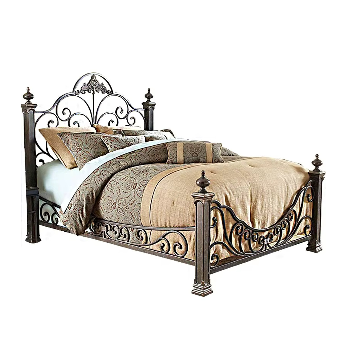 Retro Schmiedeeisenbett aus Metall im Vintage-Design für Erwachsene, erhältlich in Blau oder Schwarz, B/T/H: 120 x 200 x 120 cm - Bild 7