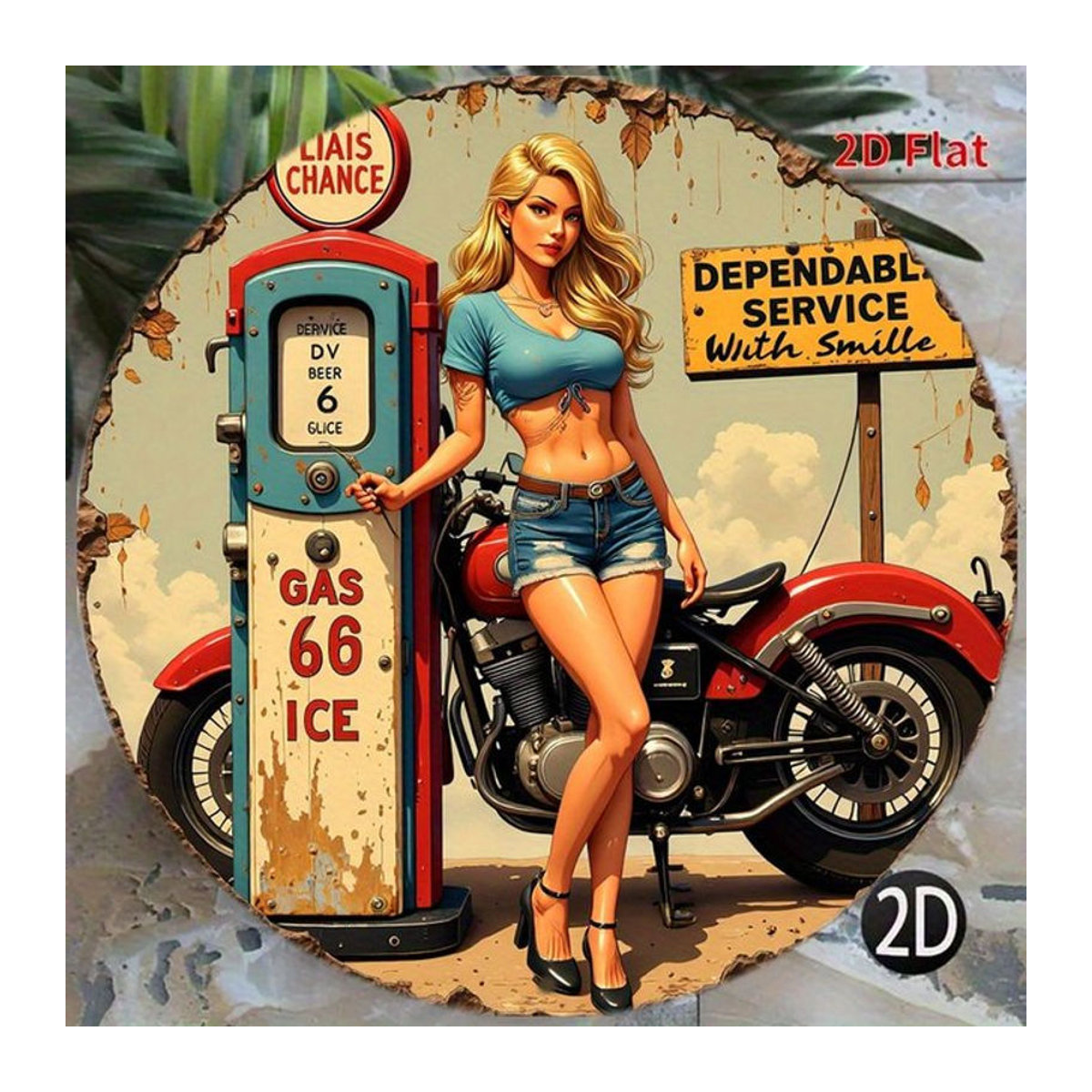 Retro Sign Co. Vintage Metall Wandkunst Rund, Mehrfarbiges Blechschild im 50er Jahre Pin Up Stil für Bar und Cafe, Durchmesser: 20,32 cm - Bild 1