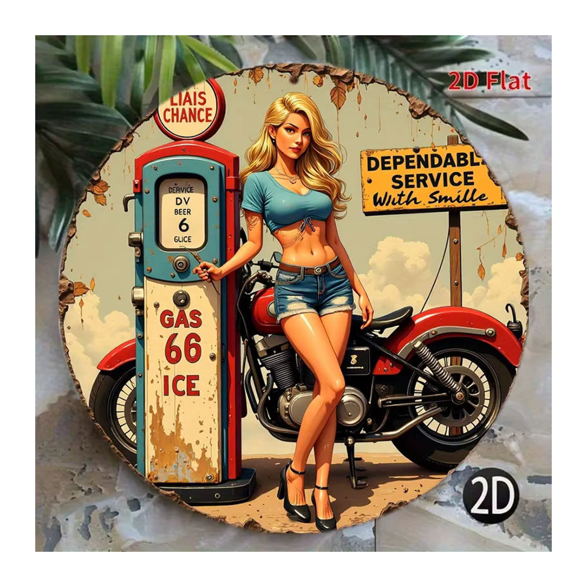 Retro Sign Co. Vintage Metall Wandkunst Rund, Mehrfarbiges Blechschild im 50er Jahre Pin Up Stil für Bar und Cafe, Durchmesser: 20,32 cm - Bild 4