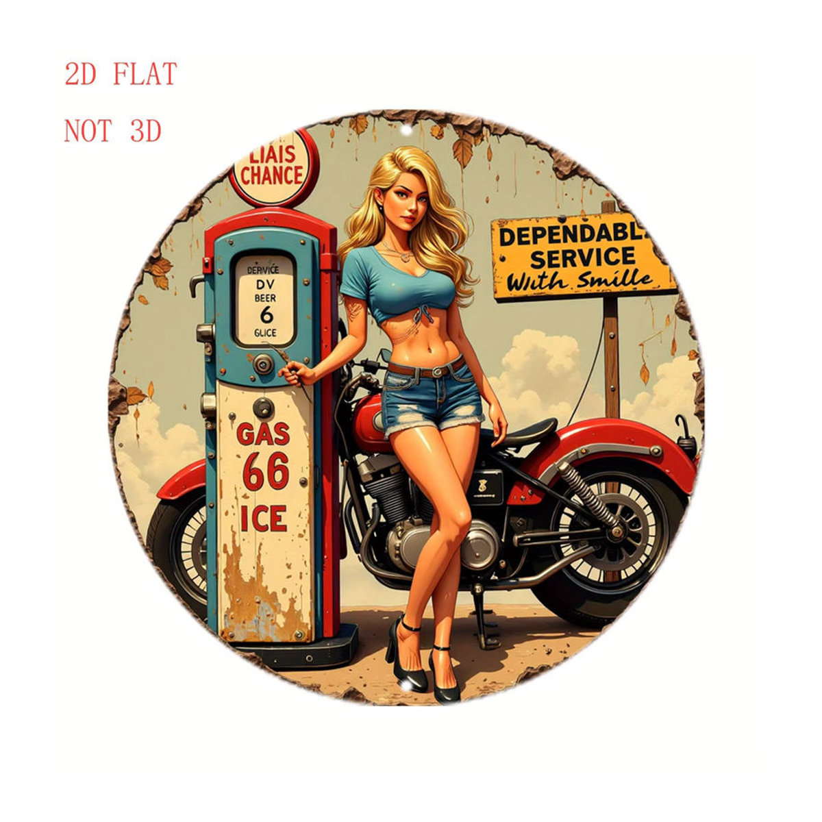 Retro Sign Co. Vintage Metall Wandkunst Rund, Mehrfarbiges Blechschild im 50er Jahre Pin Up Stil für Bar und Cafe, Durchmesser: 20,32 cm - Bild 5