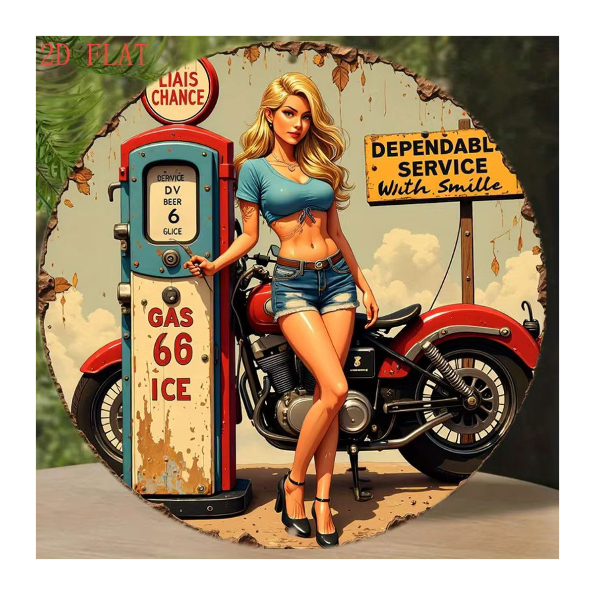 Retro Sign Co. Vintage Metall Wandkunst Rund, Mehrfarbiges Blechschild im 50er Jahre Pin Up Stil für Bar und Cafe, Durchmesser: 20,32 cm - Bild 6