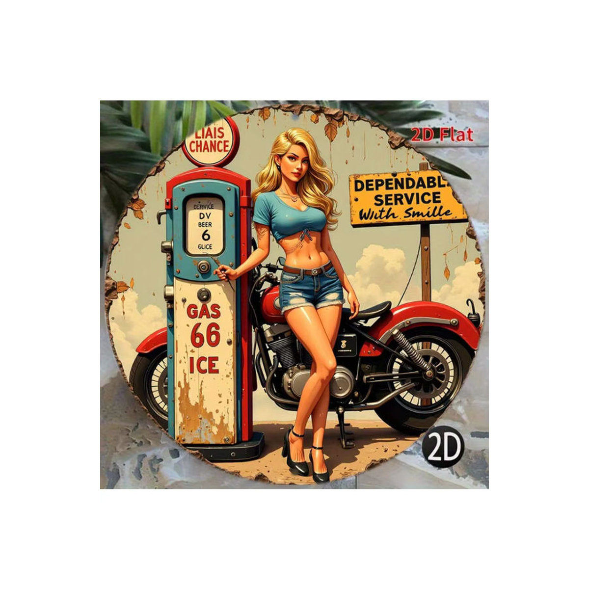 Retro Sign Co. Vintage Metall Wandkunst Rund, Mehrfarbiges Blechschild im 50er Jahre Pin Up Stil für Bar und Cafe, Durchmesser: 20,32 cm - Bild 7