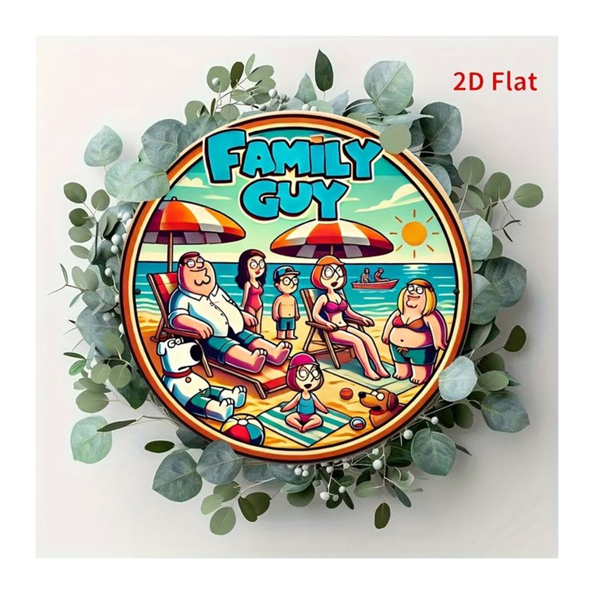 Retro-Stil 2D Flat Metall Wandbild Family Guy Strandszene, mehrfarbig, B/H: 20,32 x 20,32 cm - Bild 1