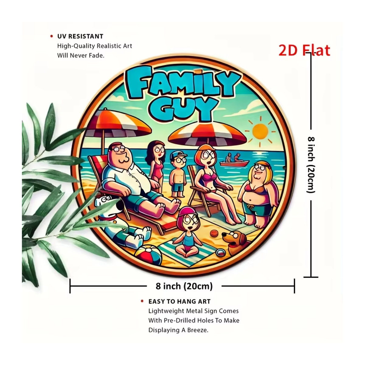 Retro-Stil 2D Flat Metall Wandbild Family Guy Strandszene, mehrfarbig, B/H: 20,32 x 20,32 cm - Bild 2