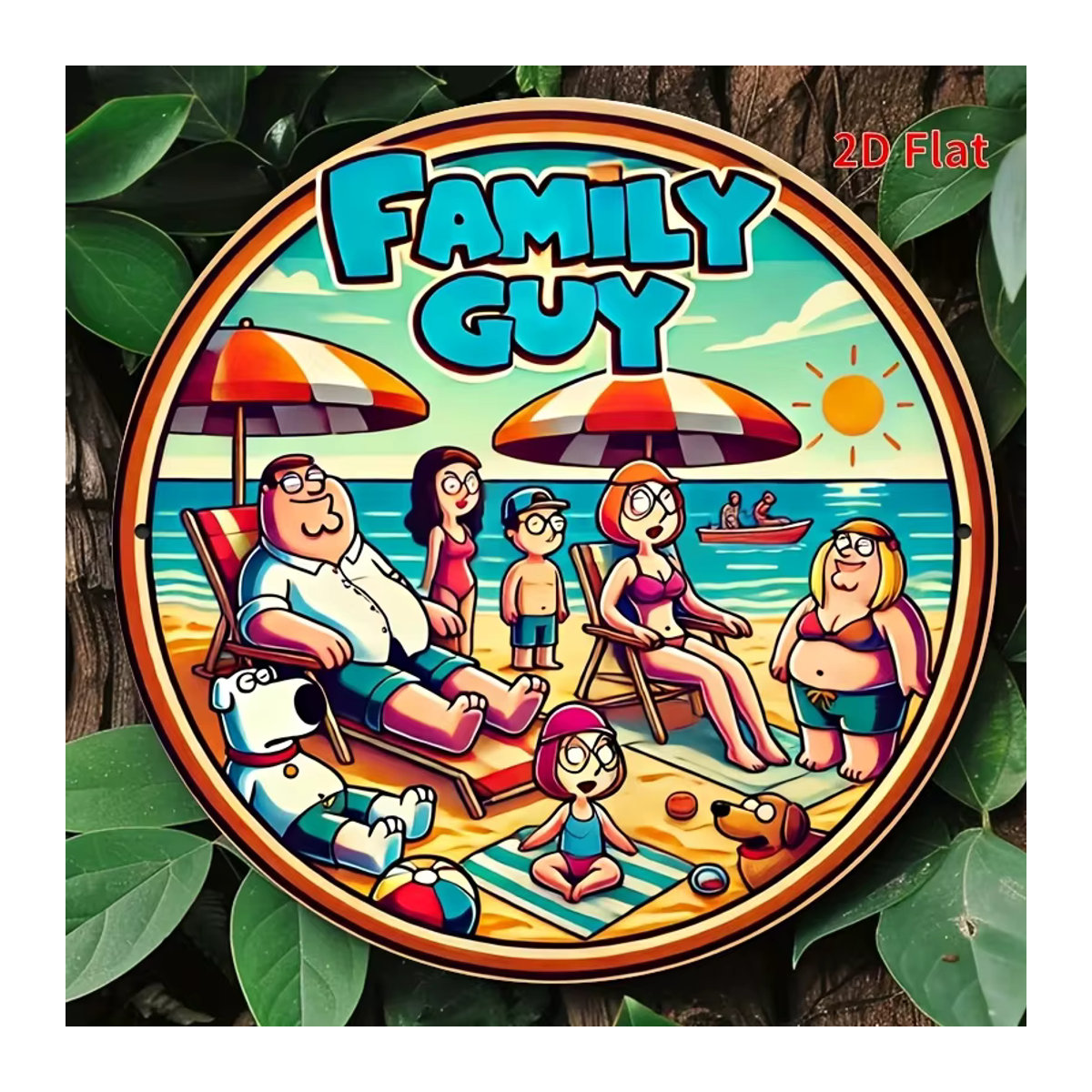 Retro-Stil 2D Flat Metall Wandbild Family Guy Strandszene, mehrfarbig, B/H: 20,32 x 20,32 cm - Bild 3