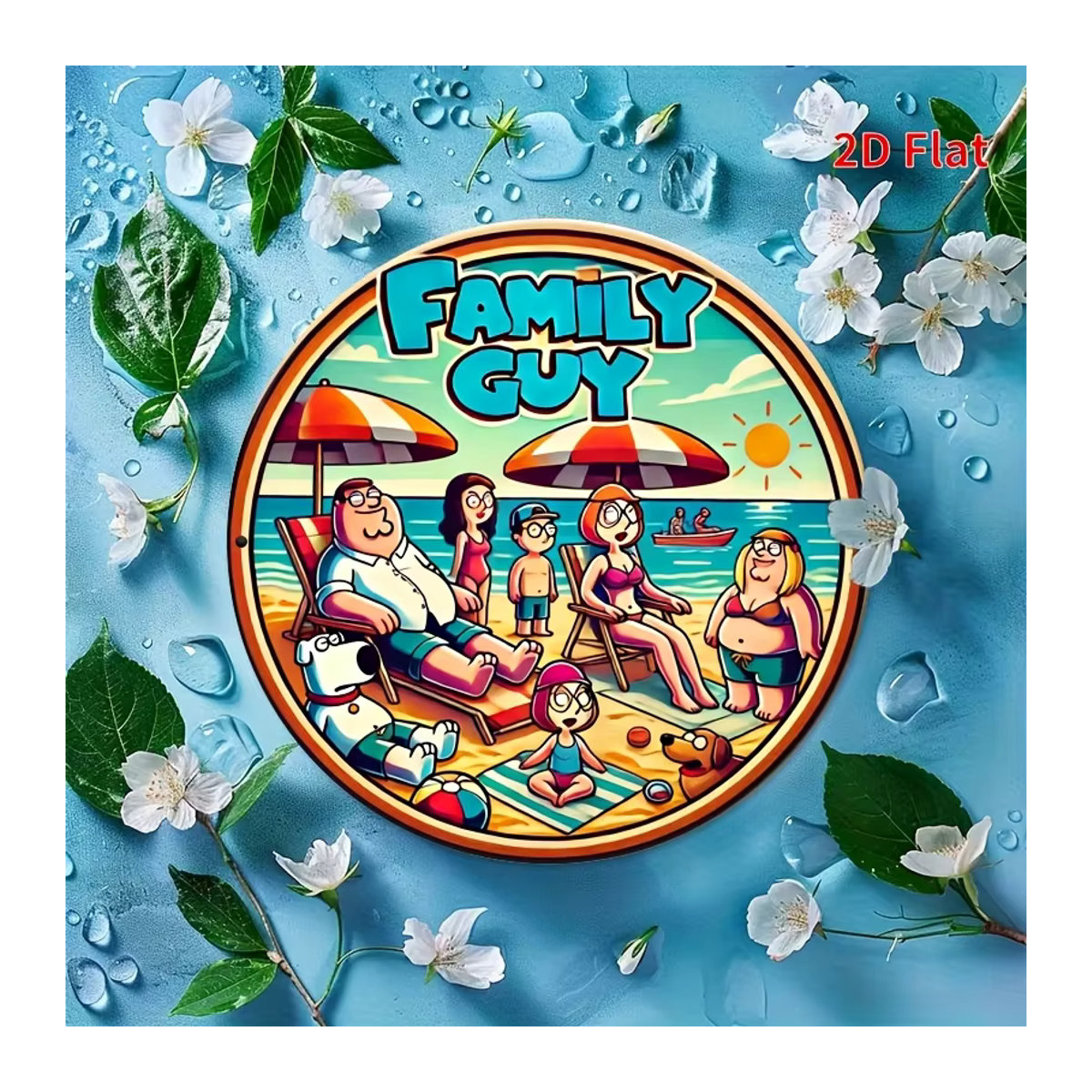 Retro-Stil 2D Flat Metall Wandbild Family Guy Strandszene, mehrfarbig, B/H: 20,32 x 20,32 cm - Bild 5