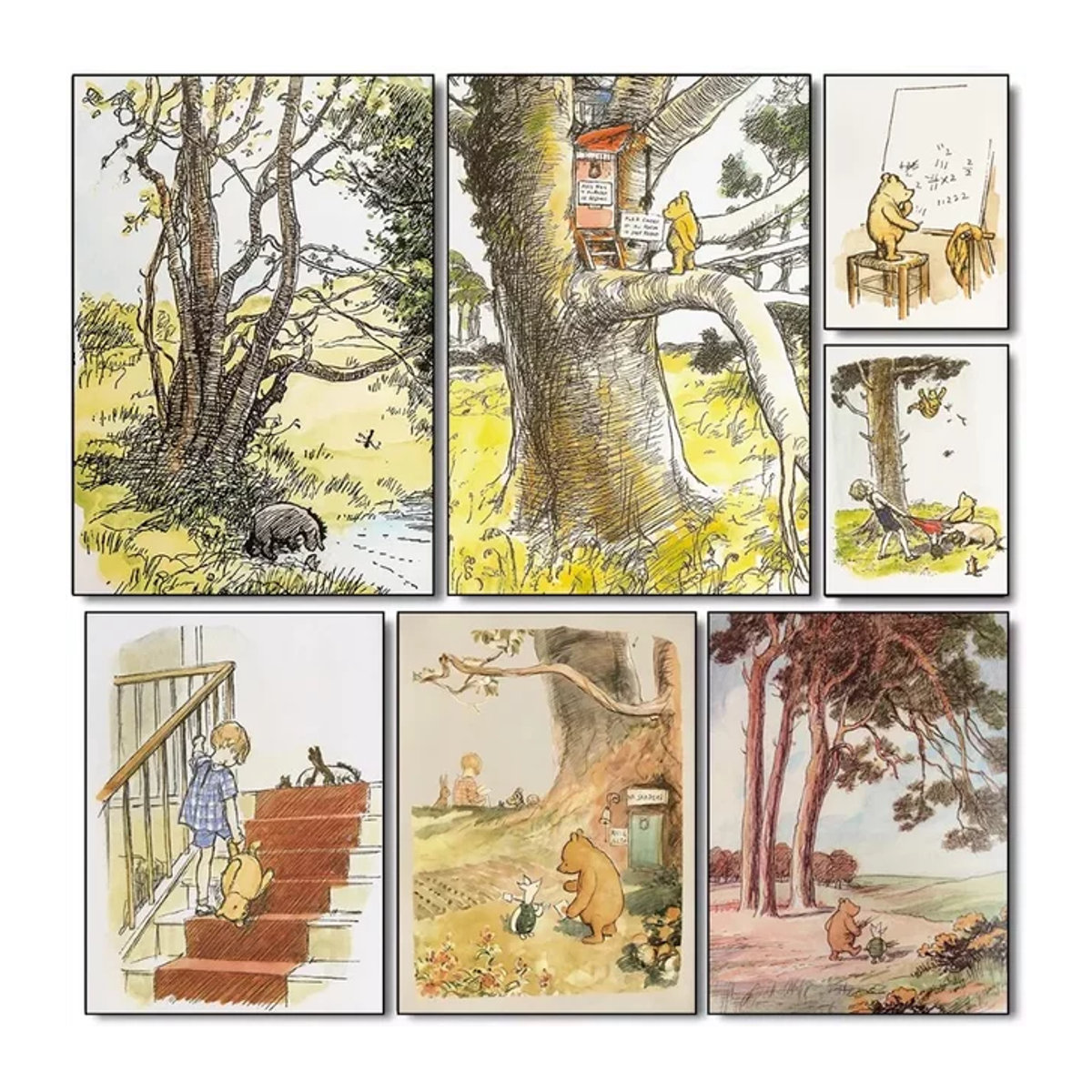 Retro Teddybär und Freund Serie Wanddekoration als Leinwandbild für das Kinderzimmer, mehrfarbig, Hochformat, rahmenlos - Bild 1
