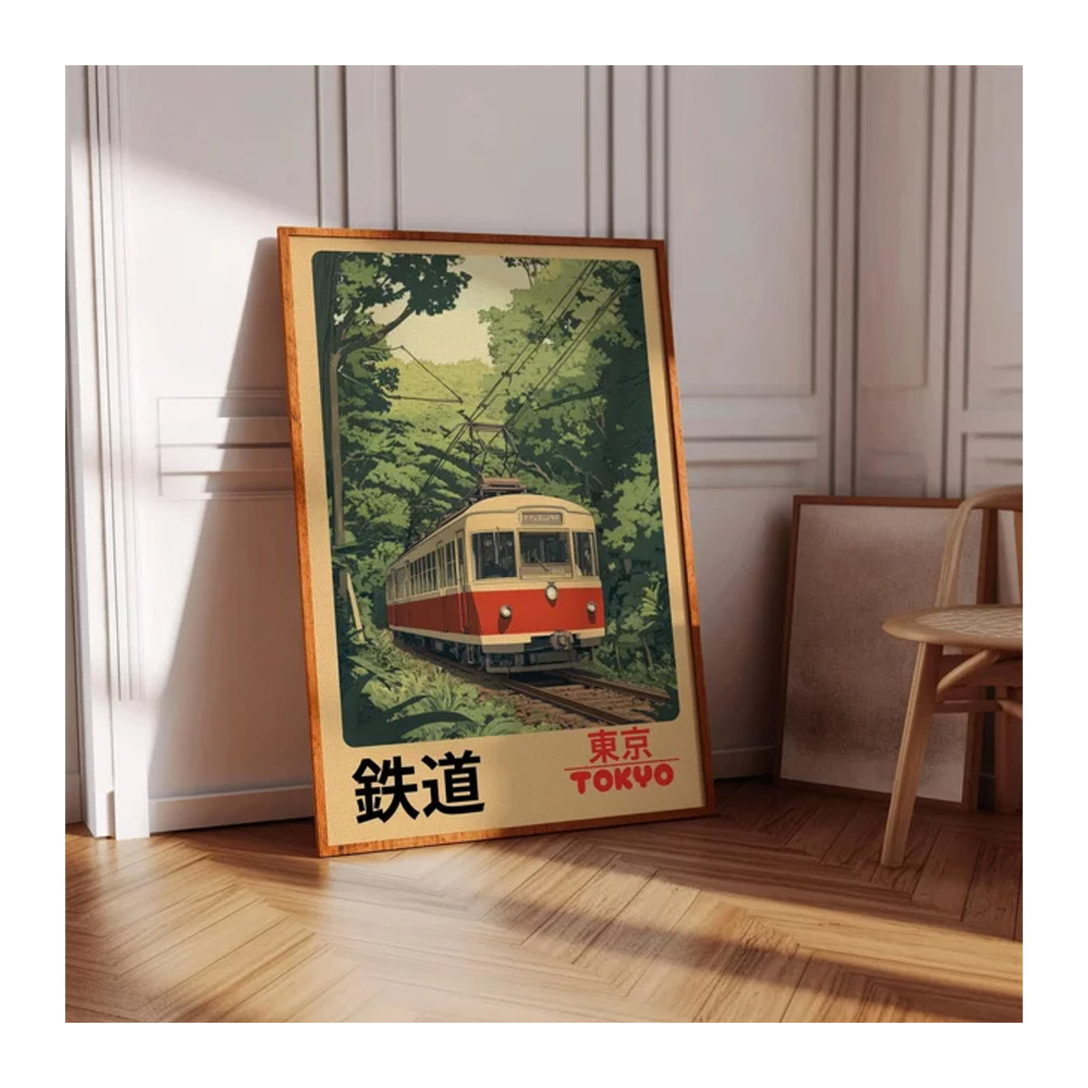 Retro Tokyo Railway Leinwanddruck mit japanischer Stadtlandschaft in mehrfarbigem Vintage-Design für deine Wanddekoration - Bild 1