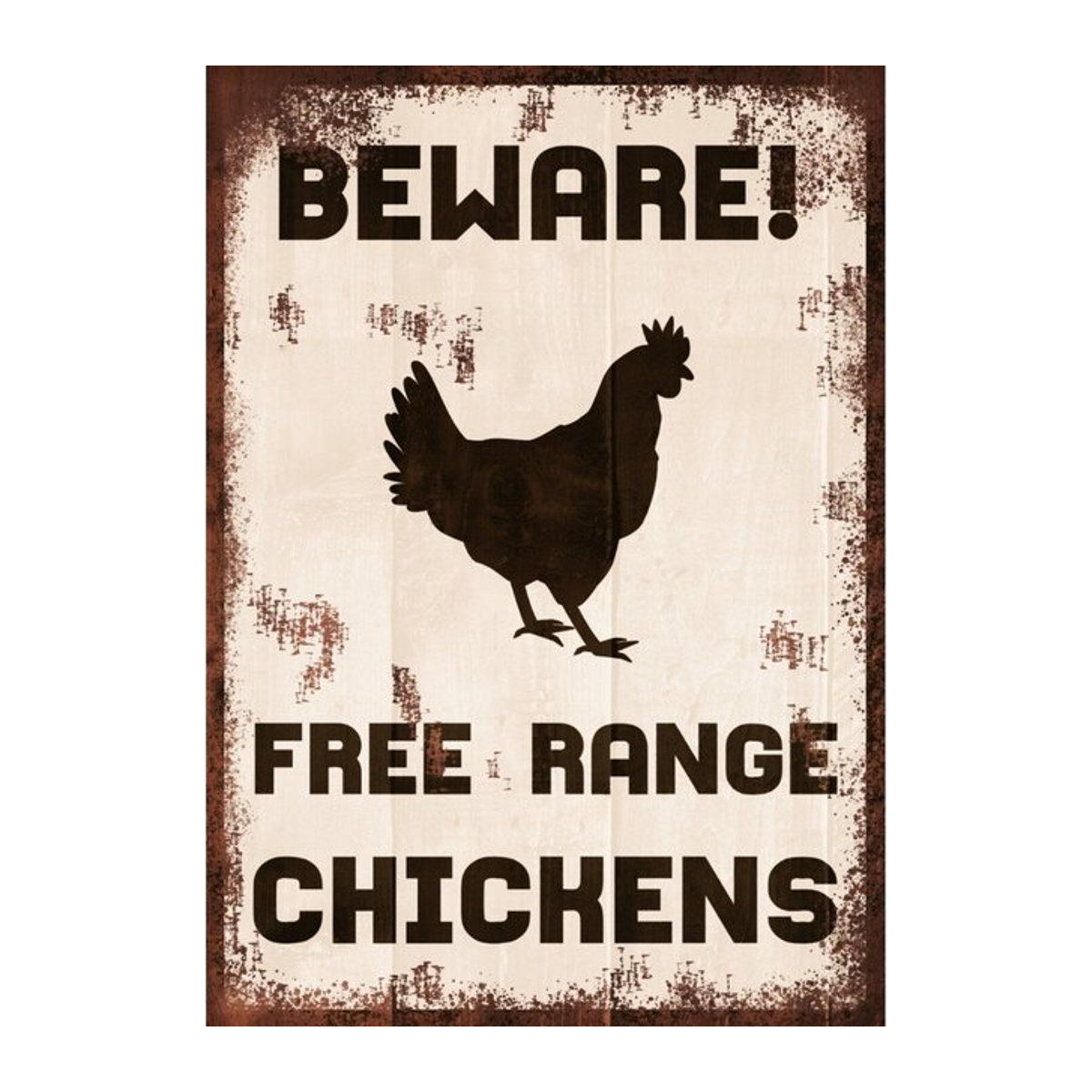 Retro Vintage Metallschild Beware Free Range Chickens Warning in Weiß, Wandmontage, B: 30 cm, H: 20 cm, T: 1 cm - Bild 1