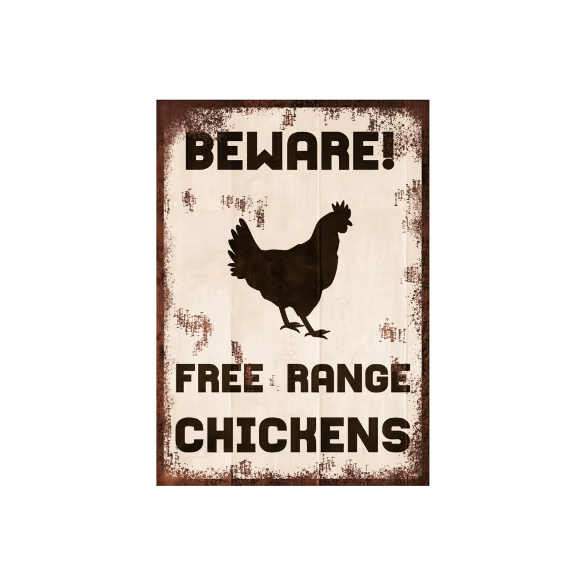 Retro Vintage Metallschild Beware Free Range Chickens Warning in Weiß, Wandmontage, B: 30 cm, H: 20 cm, T: 1 cm - Bild 2