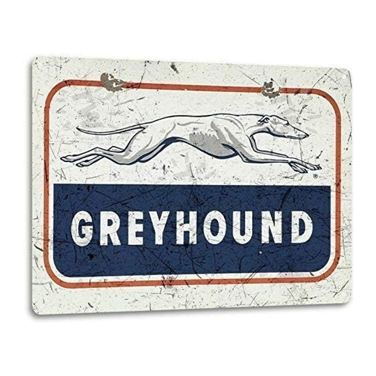 Retro Vintage Wandblechschild Windhund Logo Bus Stop Station Line aus Metall in Mehrfarbig - Bild 1