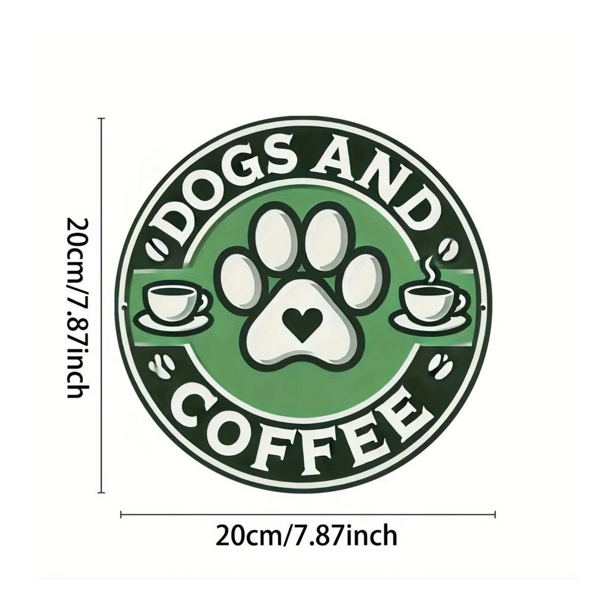 Retro Wanddekoration Hunde und Kaffee aus Metall in Grün, rundes Vintage Blechschild für Zuhause, Café oder Bar, Durchmesser: 20,3 cm - Bild 2