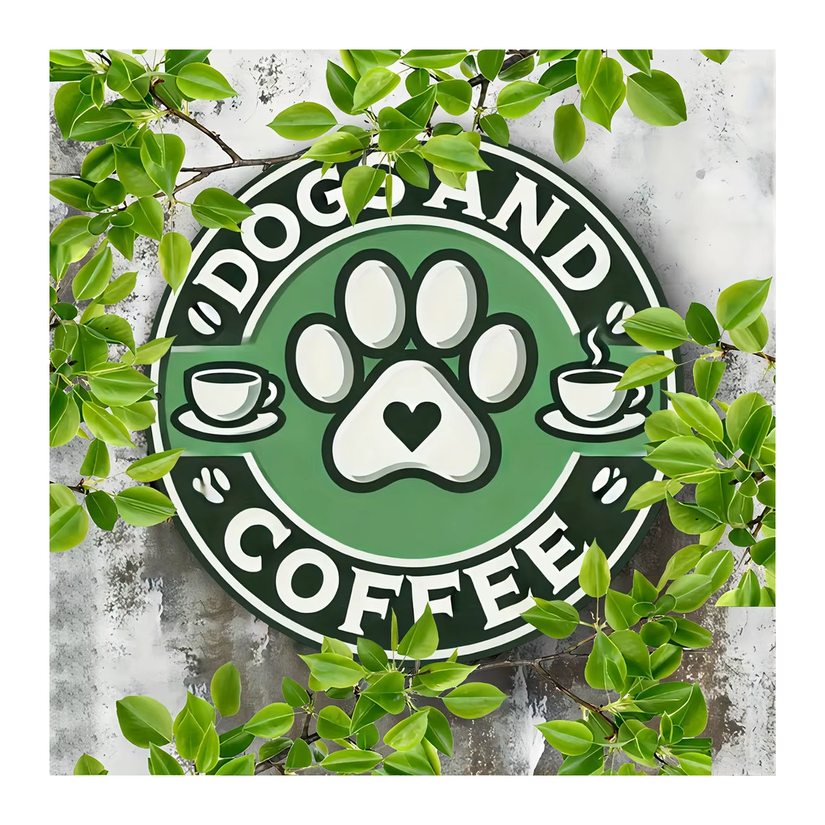Retro Wanddekoration Hunde und Kaffee aus Metall in Grün, rundes Vintage Blechschild für Zuhause, Café oder Bar, Durchmesser: 20,3 cm - Bild 5