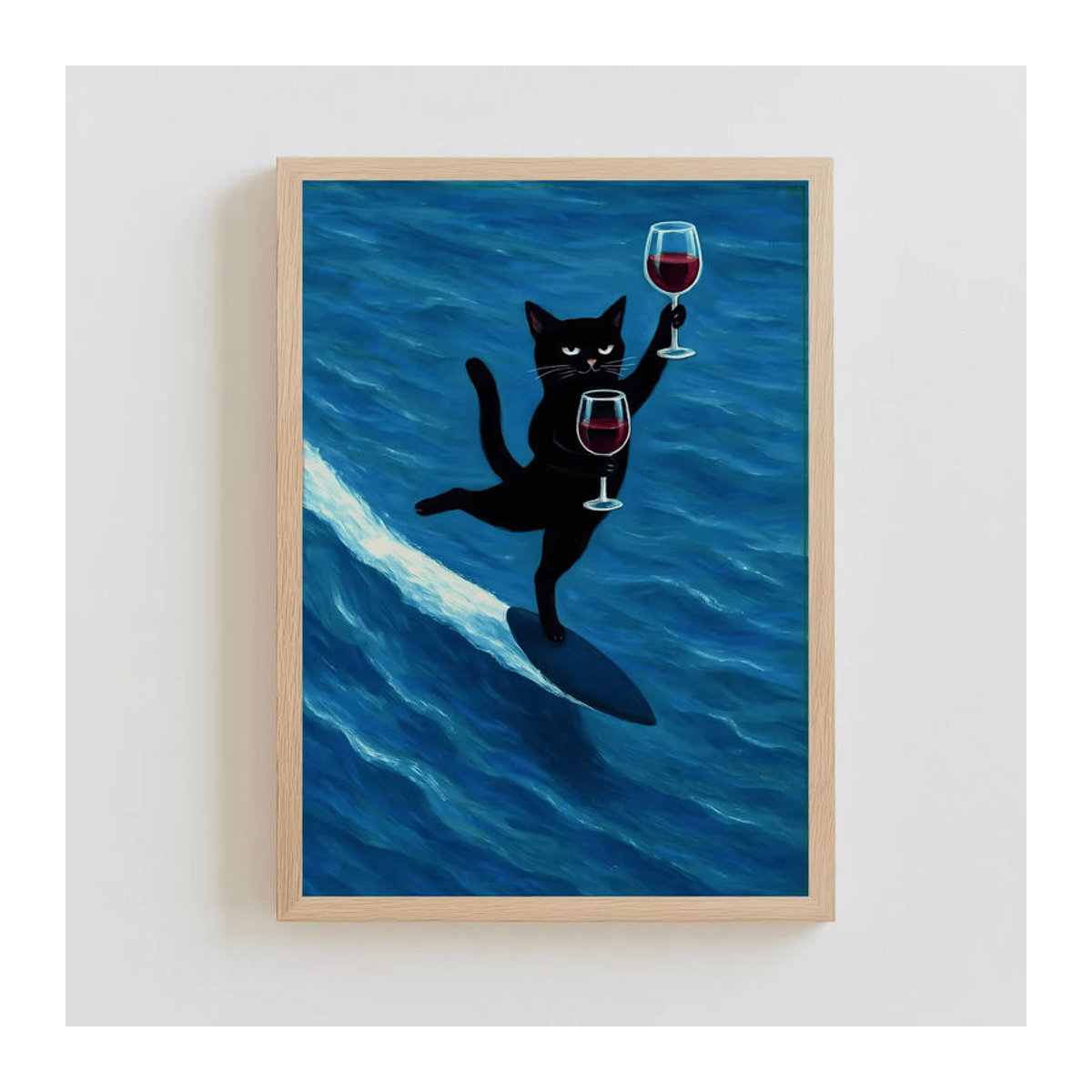 Retro Wandkunst Poster mit Katzen-Motiv im Mid-Century Modern Stil, Blau, Digitaldruck auf Papier - Bild 2