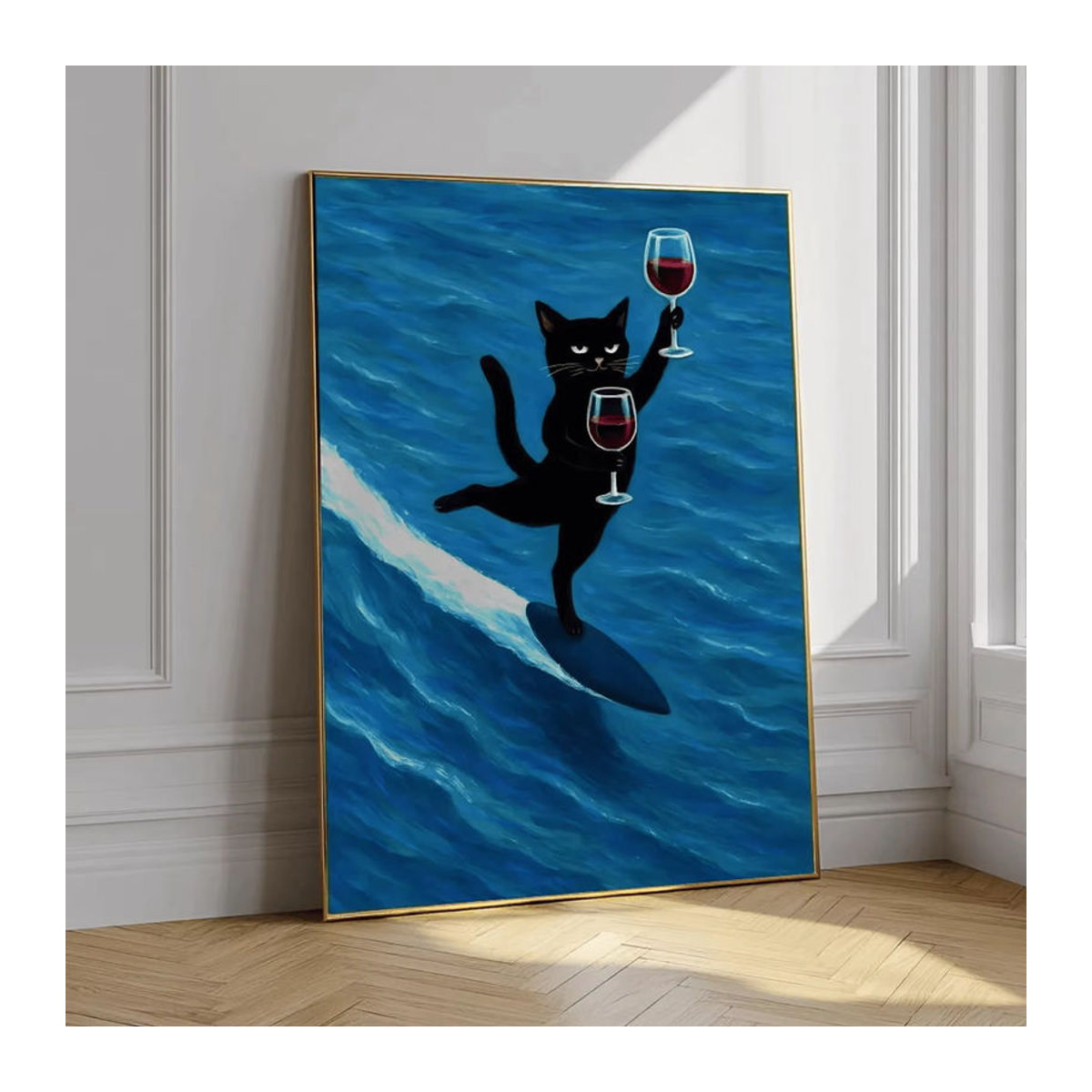 Retro Wandkunst Poster mit Katzen-Motiv im Mid-Century Modern Stil, Blau, Digitaldruck auf Papier - Bild 3