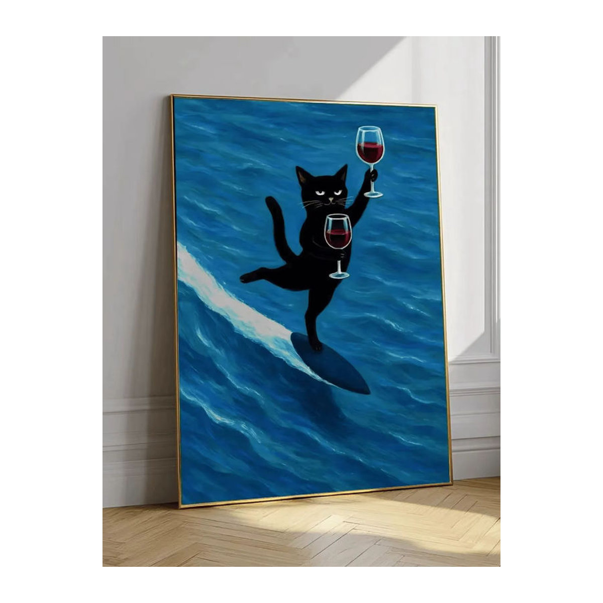 Retro Wandkunst Poster mit Katzen-Motiv im Mid-Century Modern Stil, Blau, Digitaldruck auf Papier - Bild 4