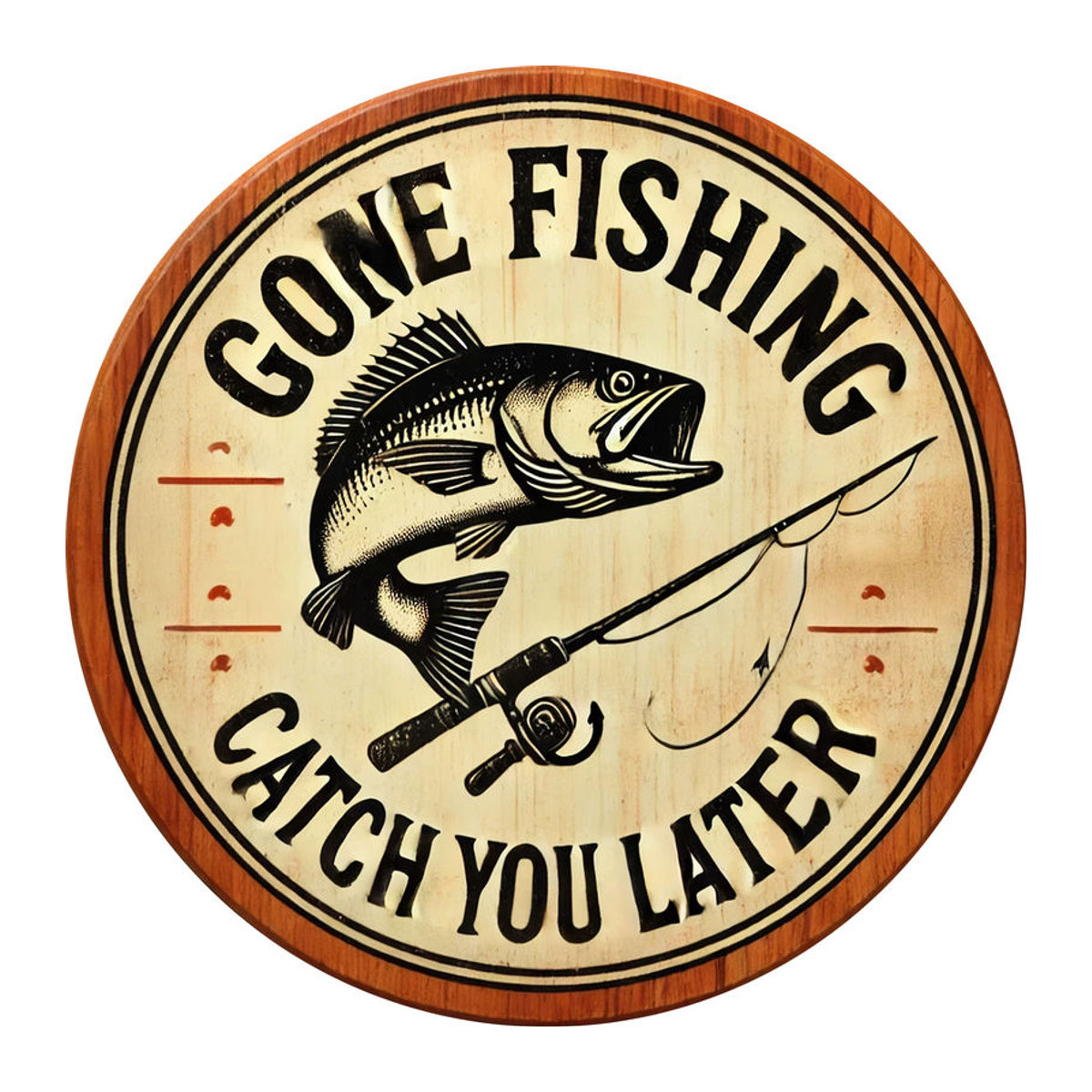 Retro Wandkunstschild Gone Fishing Catch You Later aus Metall in Beige, quadratisch, B/H: 20,32 x 20,32 cm - Bild 3