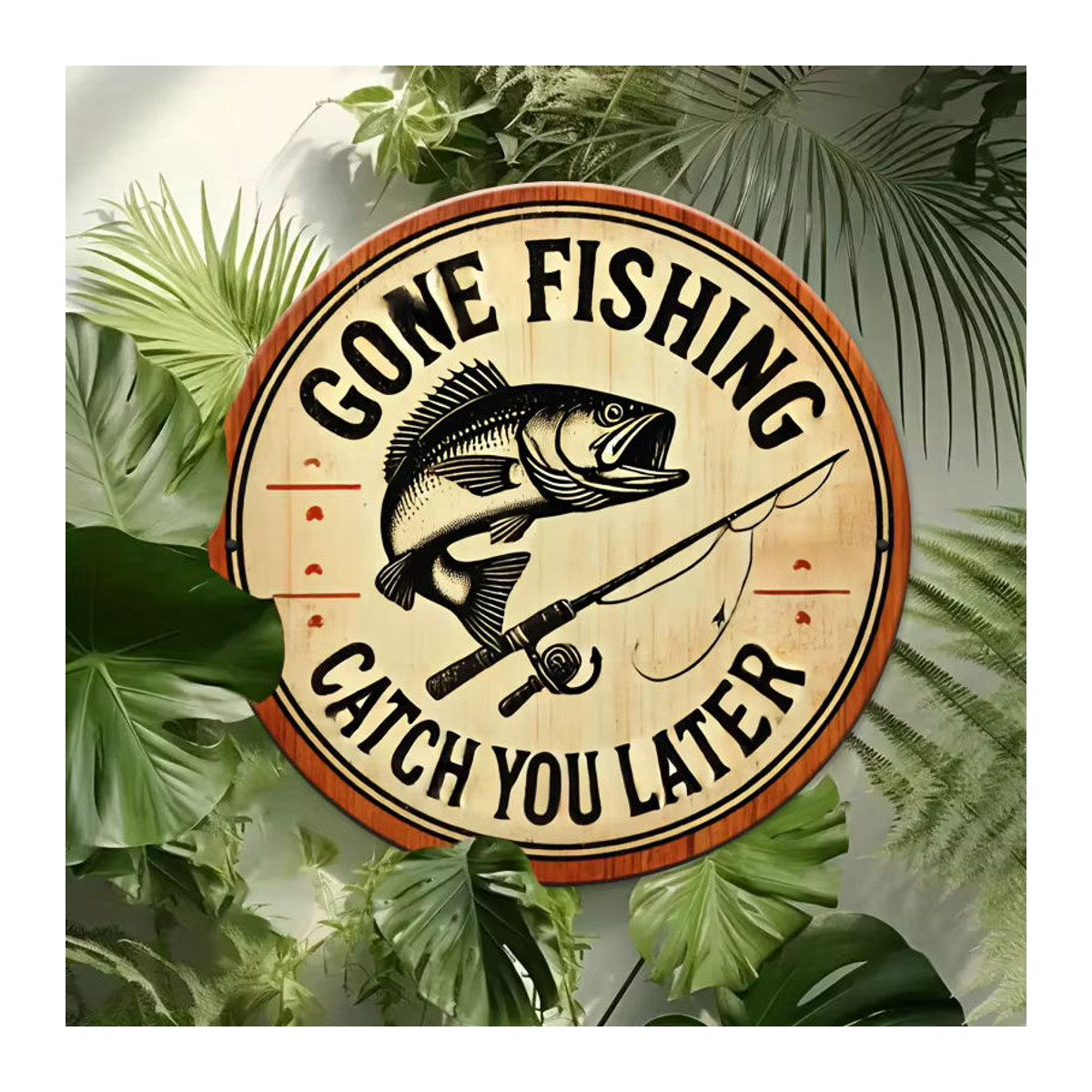 Retro Wandkunstschild Gone Fishing Catch You Later aus Metall in Beige, quadratisch, B/H: 20,32 x 20,32 cm - Bild 5