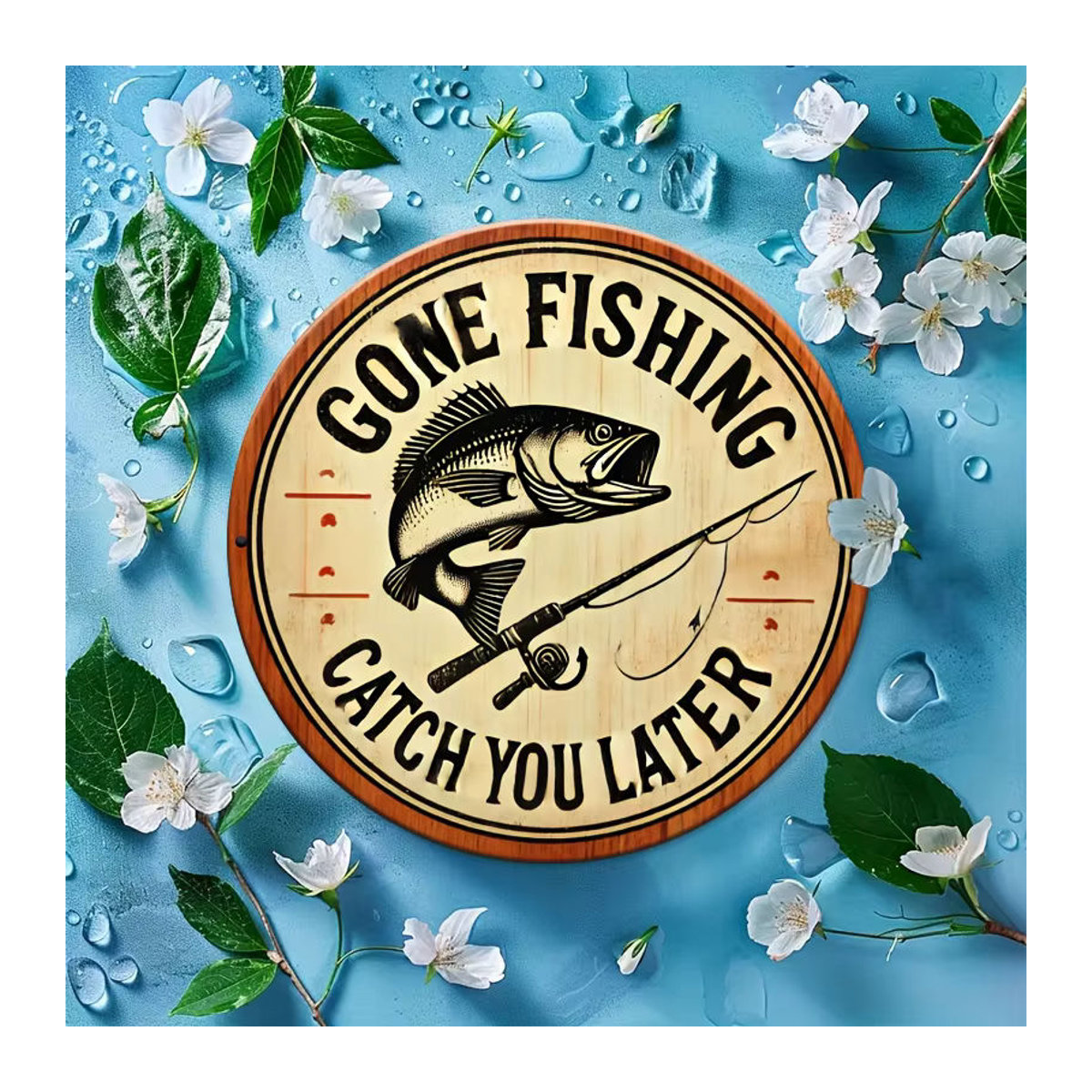 Retro Wandkunstschild Gone Fishing Catch You Later aus Metall in Beige, quadratisch, B/H: 20,32 x 20,32 cm - Bild 6