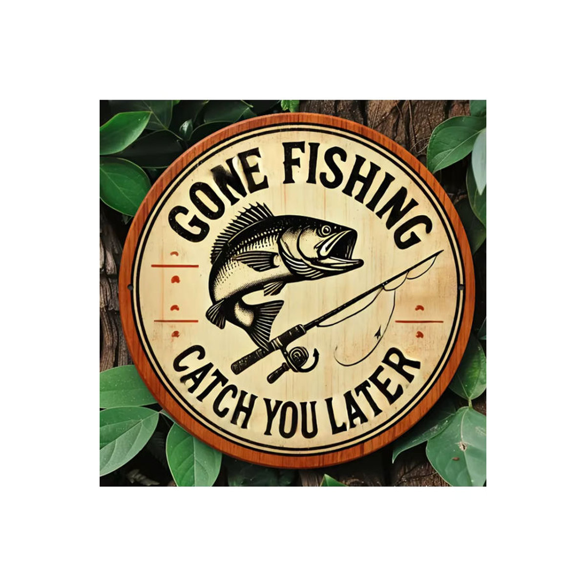 Retro Wandkunstschild Gone Fishing Catch You Later aus Metall in Beige, quadratisch, B/H: 20,32 x 20,32 cm - Bild 7