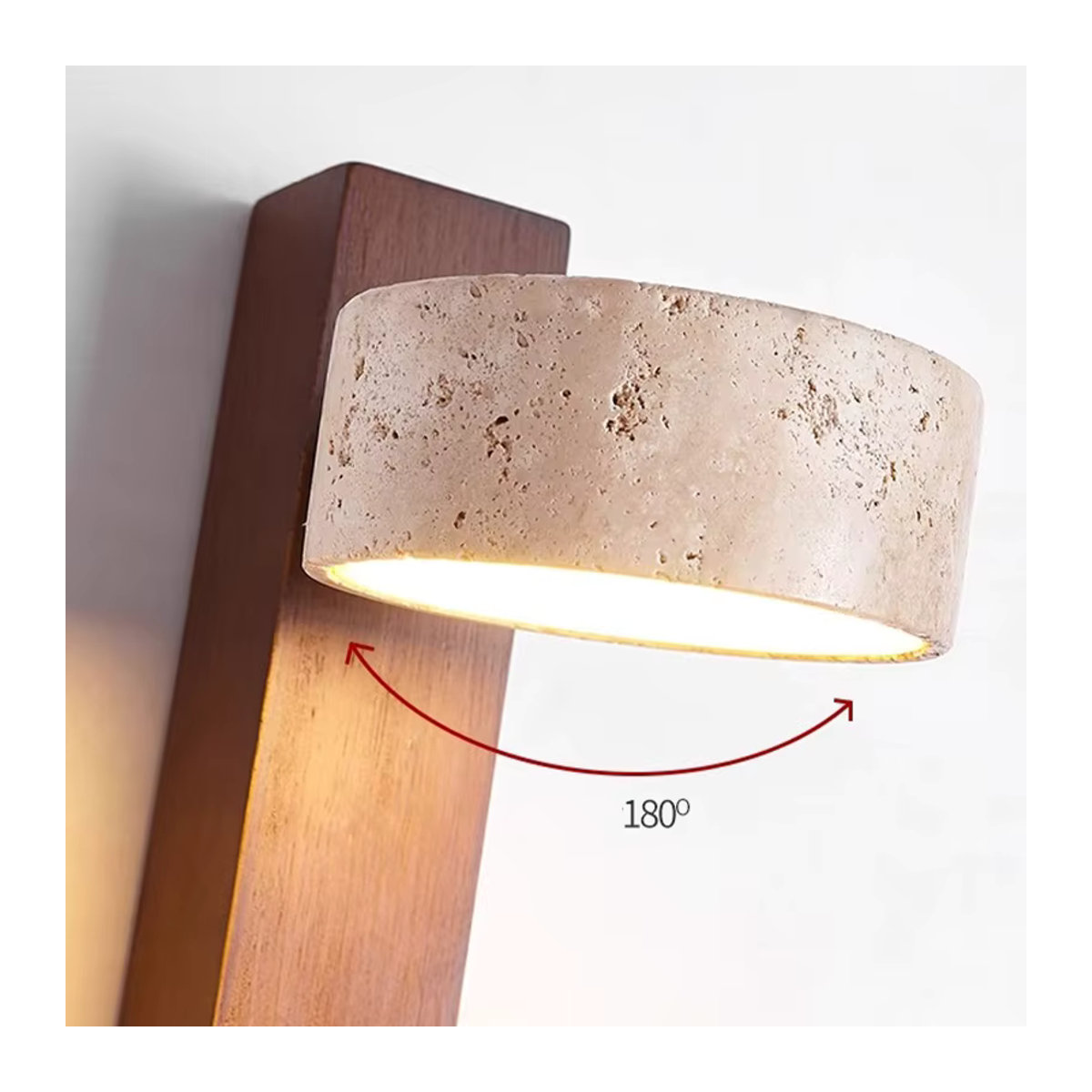 Retro Wandleuchte aus Massivholz mit Zugdrahtschalter im Wabi-Sabi-Stil, Farbe: Beige - Bild 3