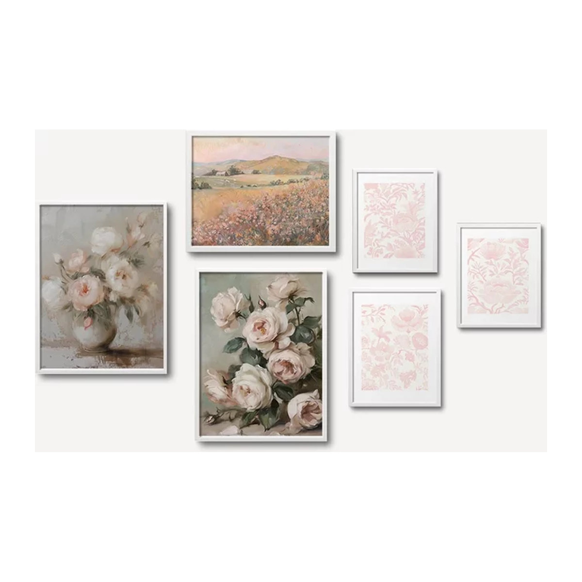 Retro-Wildblumen-Kunstposter Französisches Dorf als skandinavischer Leinwanddruck im Hochformat, mehrfarbiges Ölgemälde für die Wandmontage - Bild 1