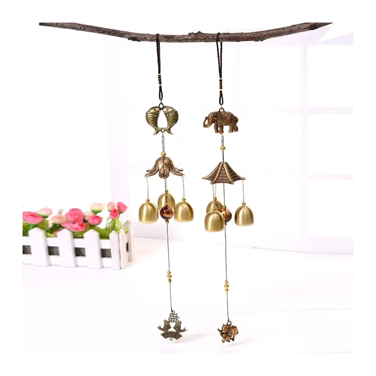 Retro Windspiel aus Metall in Kupfer, Gold und Grau als dekoratives Windglück für Garten, Hof und Wohnzimmer - Bild 2