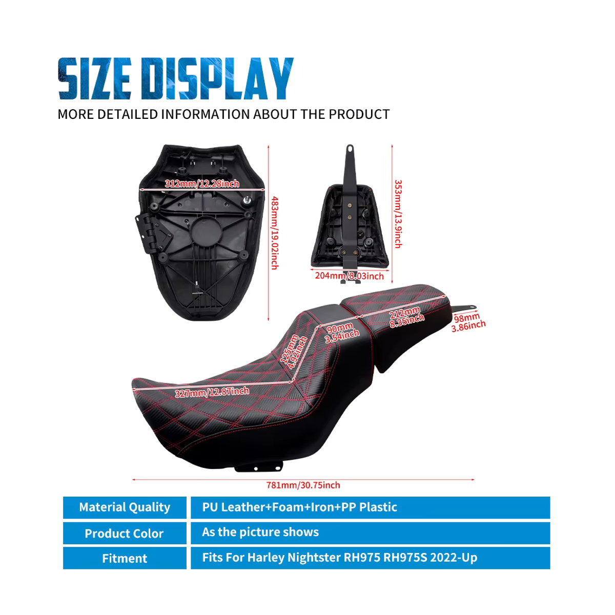 REWMTER Sitzkissen Set für Harley Nightster RH975 und RH975S (2022-2024) für Fahrer und Sozius in Schwarz - Bild 6