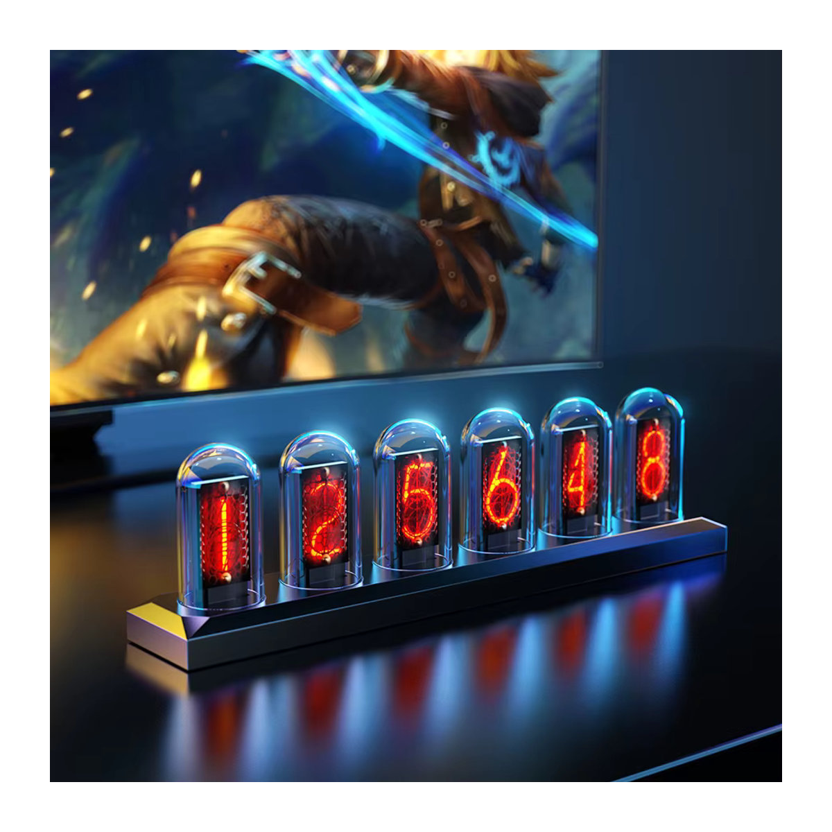 RGB Glow Tube Digitaluhr als DIY LED Nachtlicht und moderne Tischlampe in Mehrfarbig mit Glas- und Kunststoffelementen - Bild 1