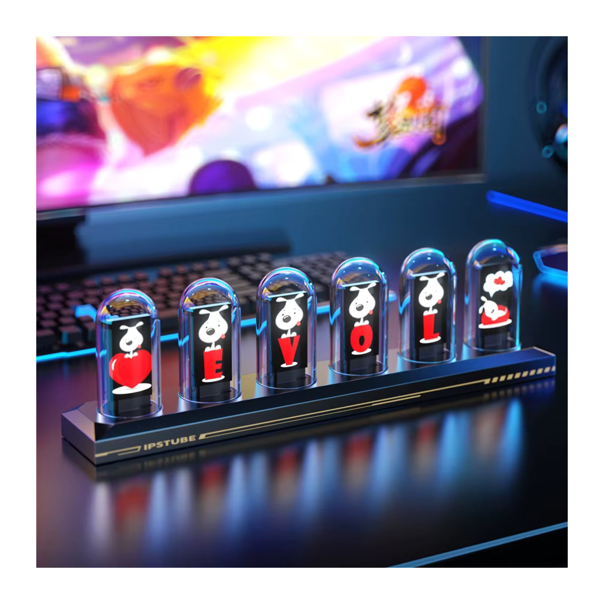 RGB Glow Tube Digitaluhr als DIY LED Nachtlicht und moderne Tischlampe in Mehrfarbig mit Glas- und Kunststoffelementen - Bild 3
