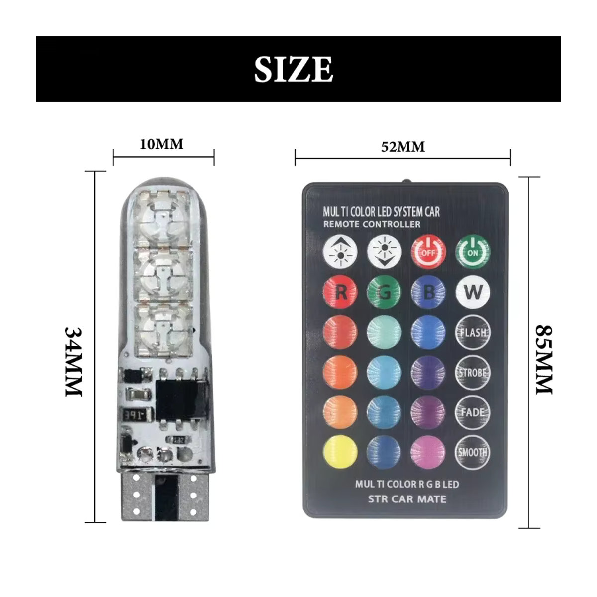 RGB LED Birne T10 W5W 12SMD 5050 mit Fernbedienung und Flash-Funktion für Auto CANbus 194 168 - Bild 2