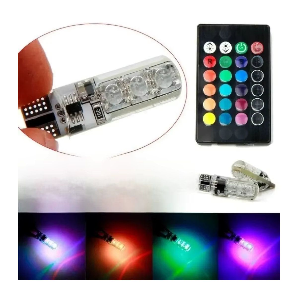 RGB LED Birne T10 W5W 12SMD 5050 mit Fernbedienung und Flash-Funktion für Auto CANbus 194 168 - Bild 5