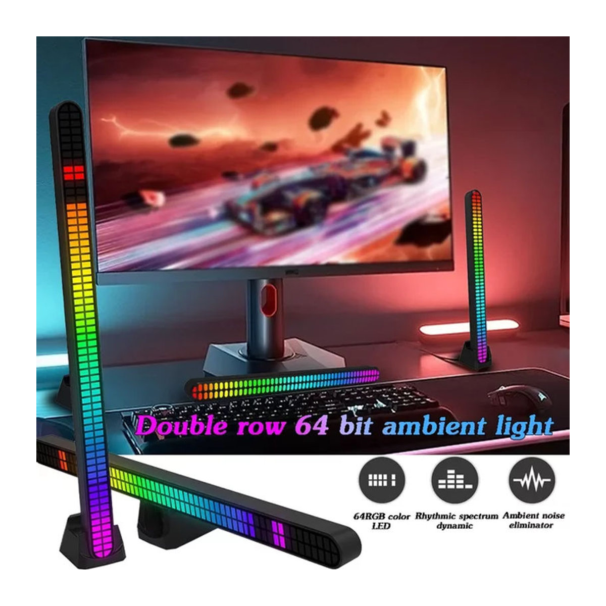 RGB LED Lichtleiste mit Musik-Rhythmus-Funktion und Magnetbefestigung, bunt, Länge: 30 cm - Bild 1
