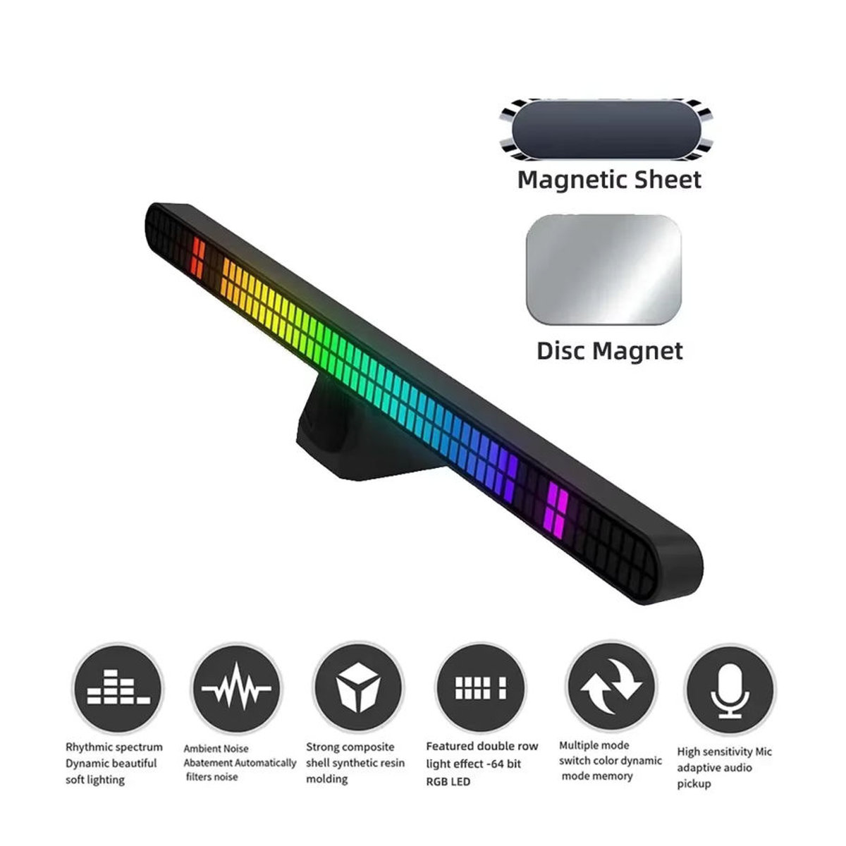 RGB LED Lichtleiste mit Musik-Rhythmus-Funktion und Magnetbefestigung, bunt, Länge: 30 cm - Bild 2