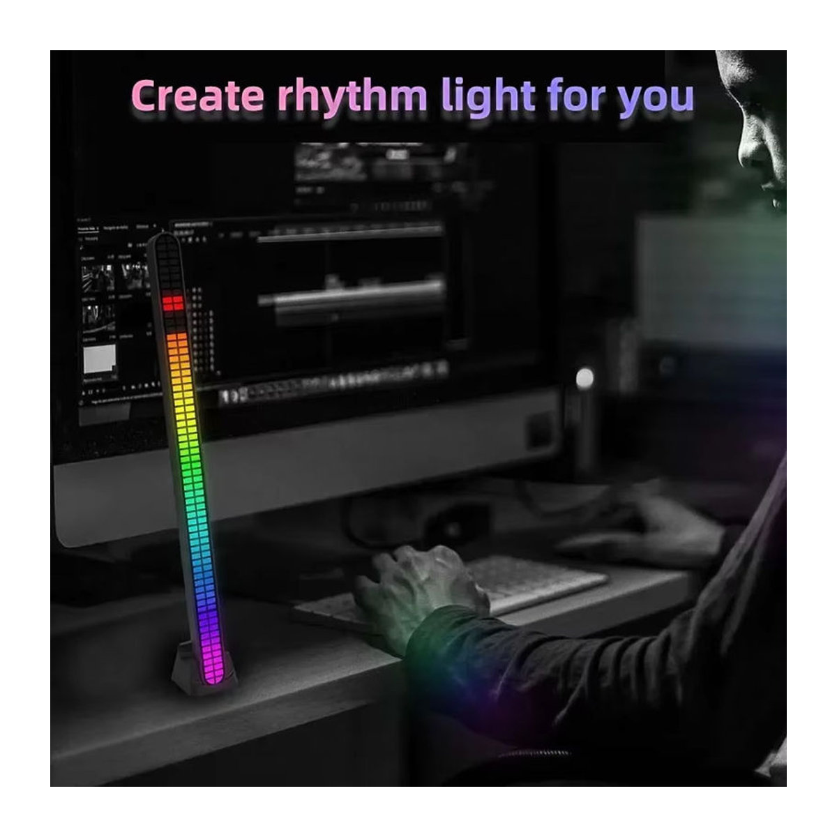 RGB LED Lichtleiste mit Musik-Rhythmus-Funktion und Magnetbefestigung, bunt, Länge: 30 cm - Bild 4