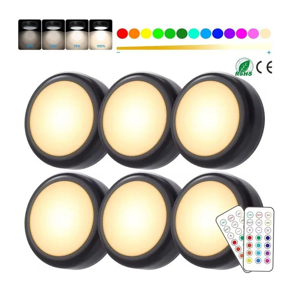 RGB LED Puck Nachtlicht Schwarz Dimmbare Unterbauleuchte mit Fernbedienung Batteriebetrieben für Möbelbeleuchtung - Bild 1