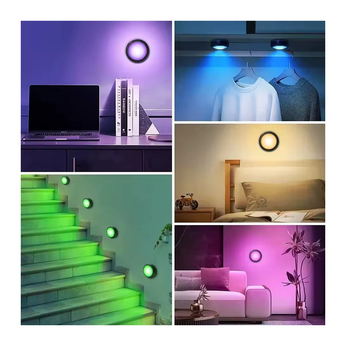 RGB LED Puck Nachtlicht Schwarz Dimmbare Unterbauleuchte mit Fernbedienung Batteriebetrieben für Möbelbeleuchtung - Bild 5