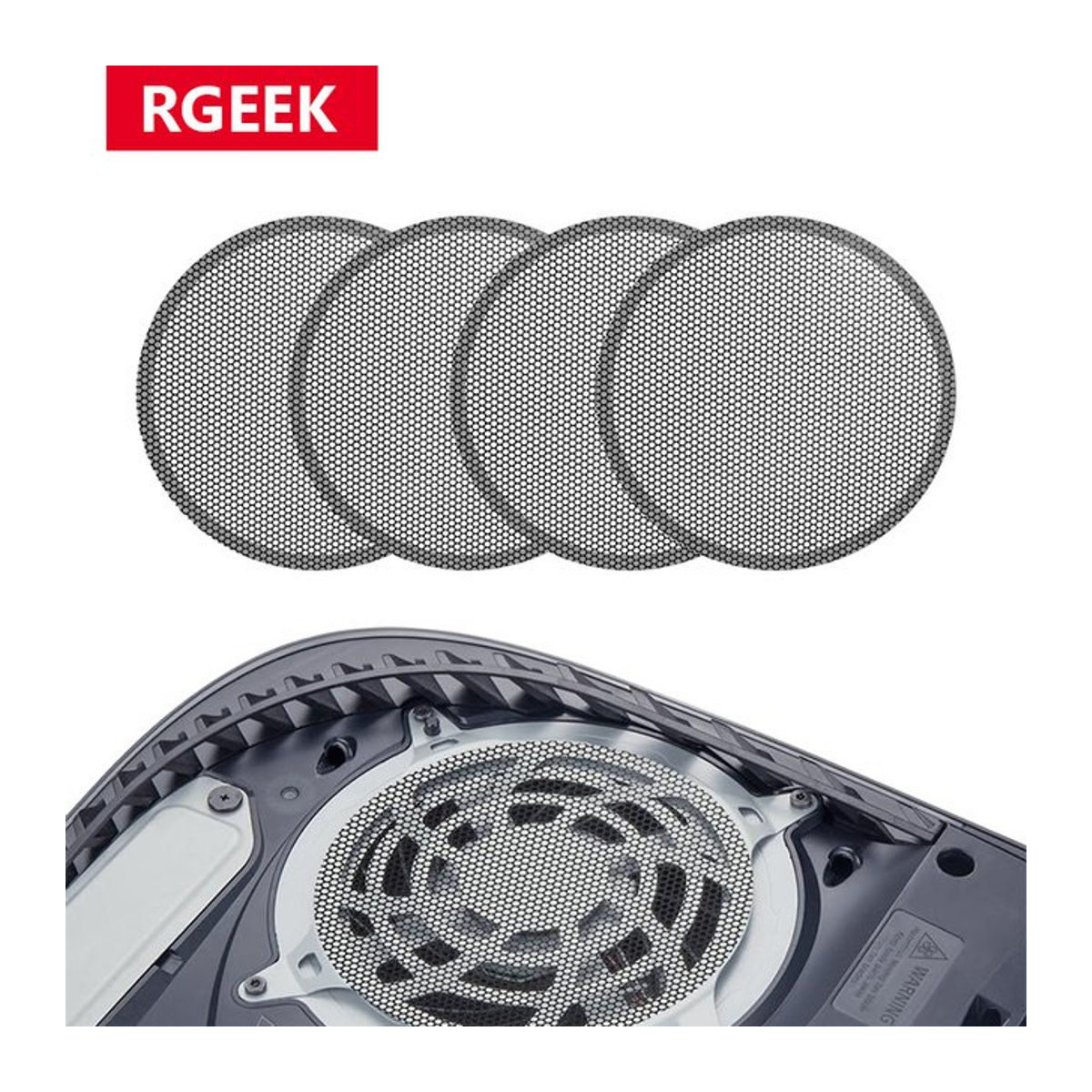 RGeek Staubfilter Set für PS5 Konsole, 4 Stück Staubschutz Netz Abdeckung in Schwarz, Zubehör für PlayStation 5 Frontplatte zur Belüftung - Bild 1