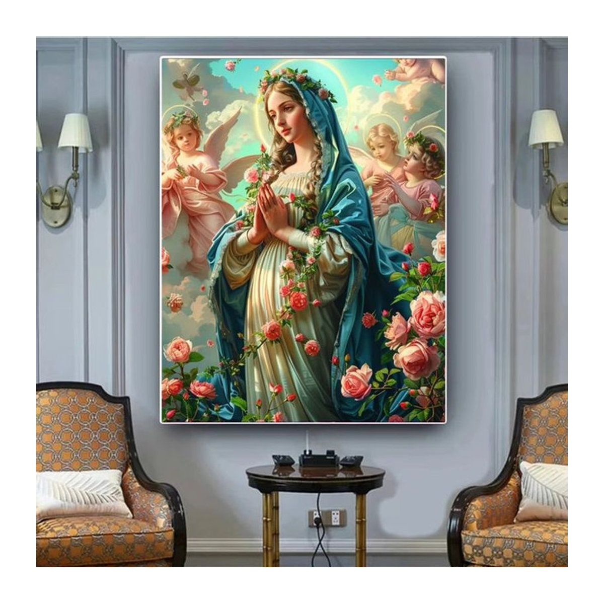 Rhineons 2026 Diamant-Gemälde Madonna-Engel mit Rosen als DIY Diamant-Stickerei Mosaik in Mehrfarbig - Bild 1