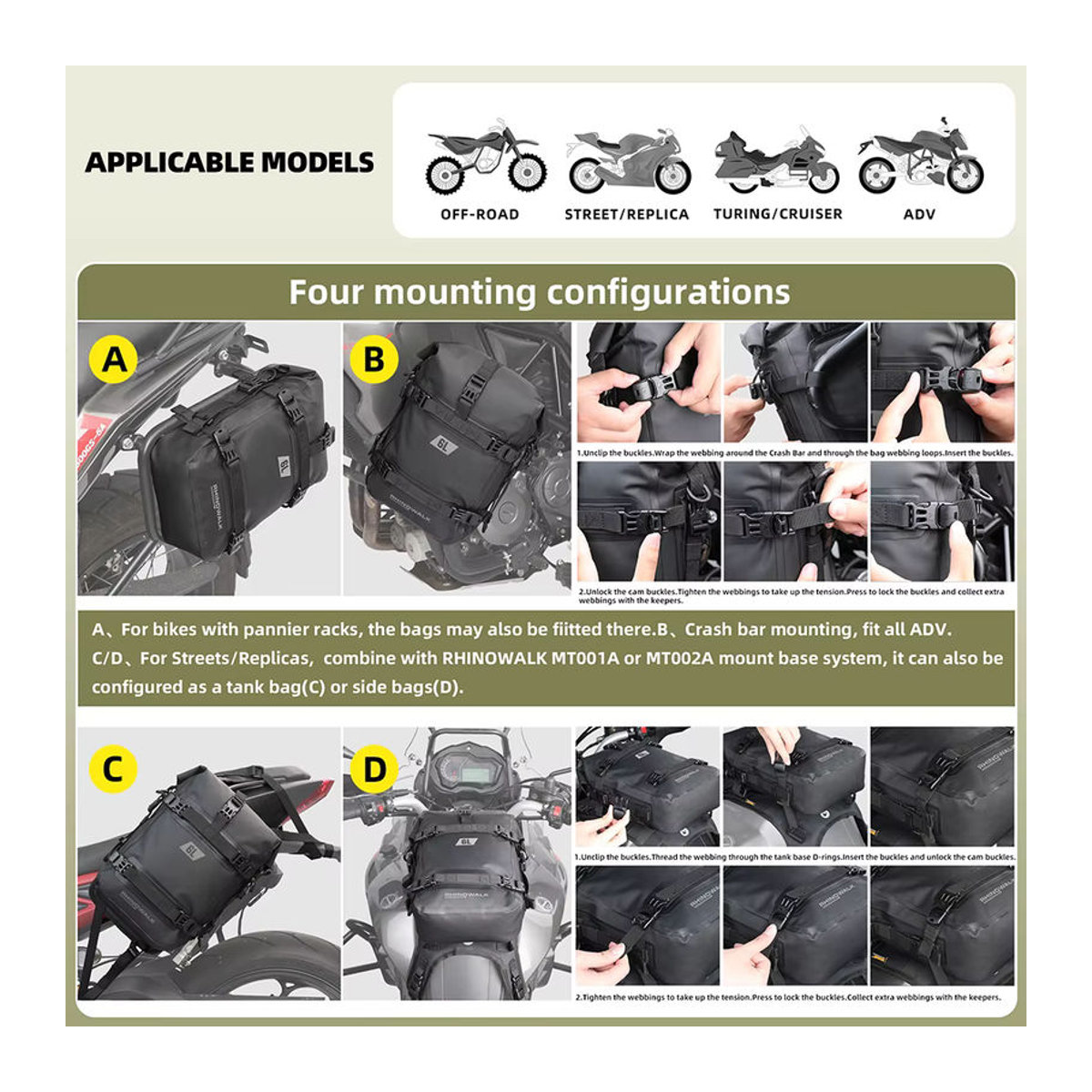 Rhinowalk Motorrad-Stoßstangentasche wasserdicht 6 l Schwarz - Bild 2