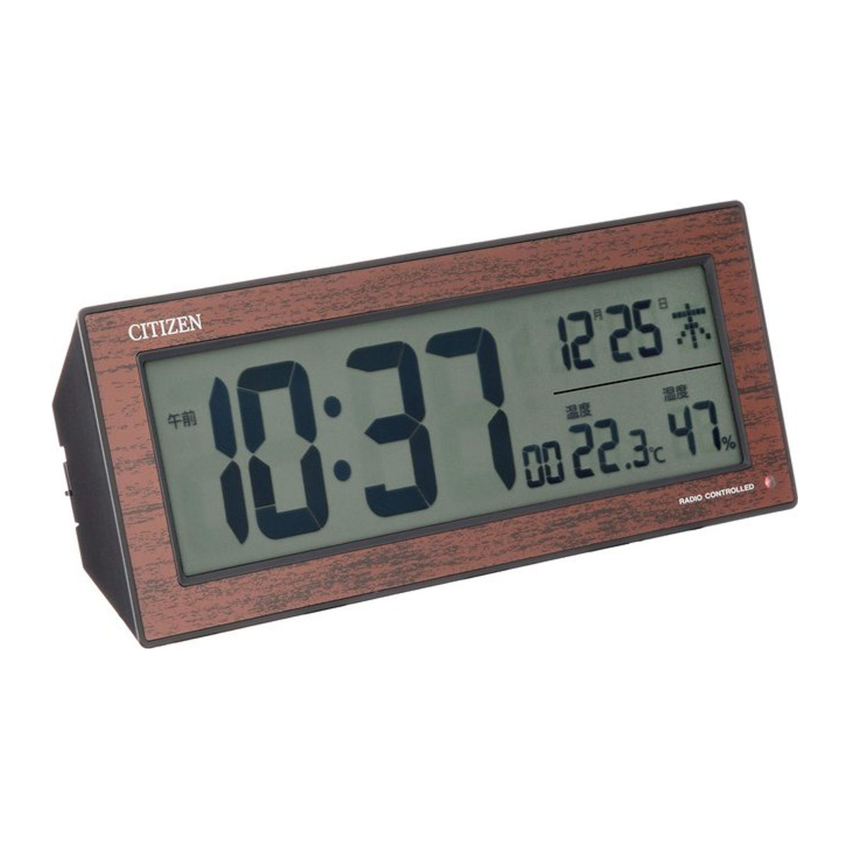 RHYTHM CITIZEN Digitaler Wecker R195 Funkuhr mit Temperatur, Luftfeuchtigkeit und Datumsanzeige, Braun - Bild 1