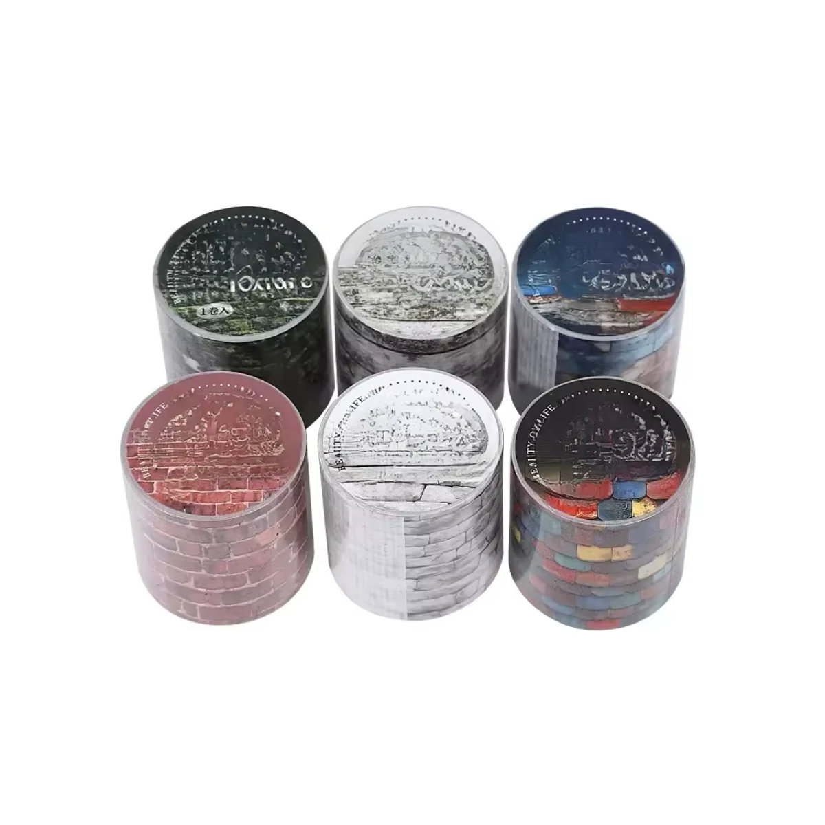 Rhythmus-Sammelalbum Washi Tape mit Wasserlandschafts- und Ziegelstein-Design, rot und mehrfarbig, 40 mm Breite - Bild 6