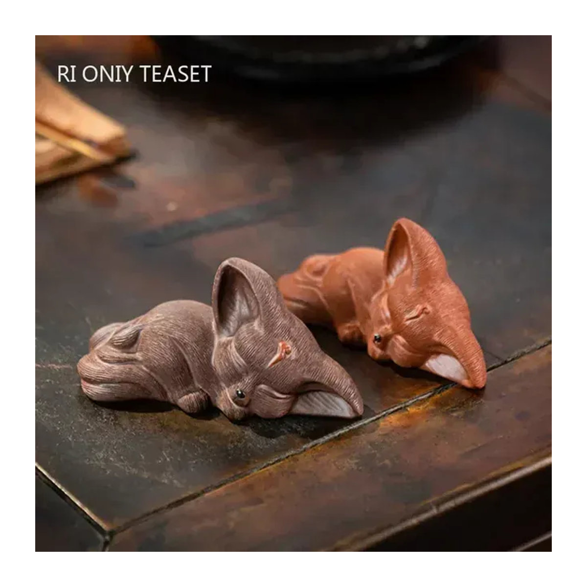 RI ONIY TEASET Fuchs-Statue aus lila Yixing-Ton, dekorative Keramik-Skulptur für dein Tee-Set - Bild 1