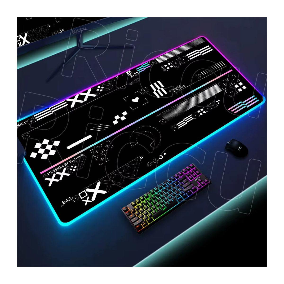Riccu RGB Gaming-Mauspad XXL mit LED-Hintergrundbeleuchtung, Schwarz, Abstract Design, rutschfeste Gummimatte für Gaming und Streamer - Bild 1
