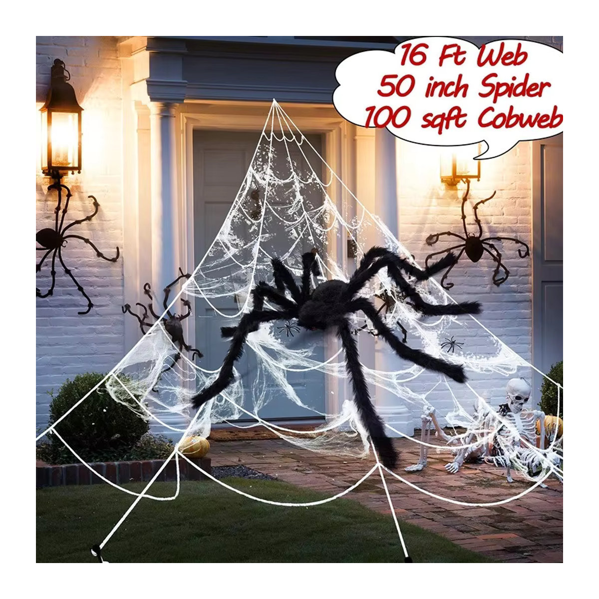 Riesige Halloween Spinne mit Spinnennetz in Schwarz und Weiß zur Dekoration für dein Spukhaus oder Outdoor-Events, Größe: 150 x 200 cm - Bild 1