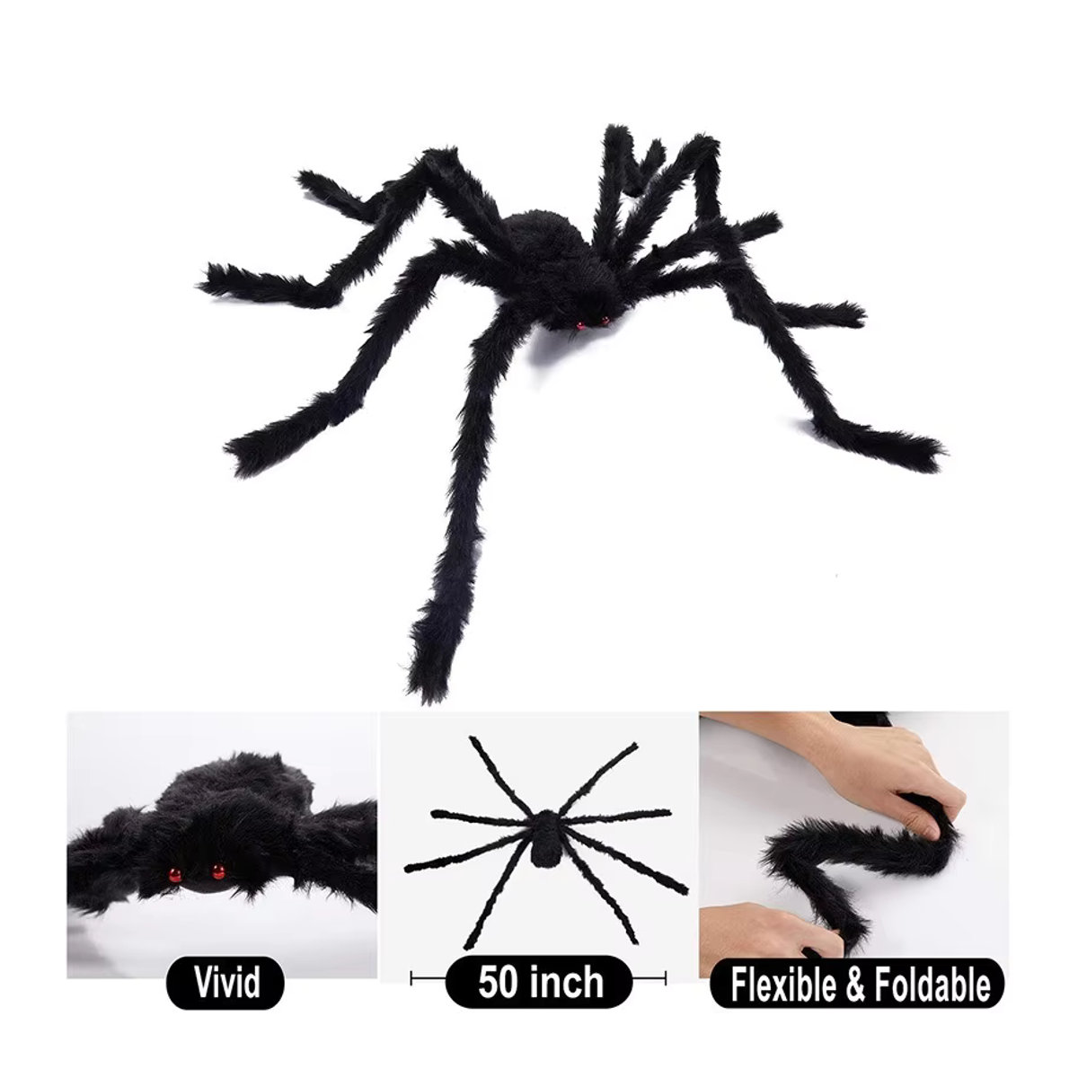 Riesige Halloween Spinne mit Spinnennetz in Schwarz und Weiß zur Dekoration für dein Spukhaus oder Outdoor-Events, Größe: 150 x 200 cm - Bild 4