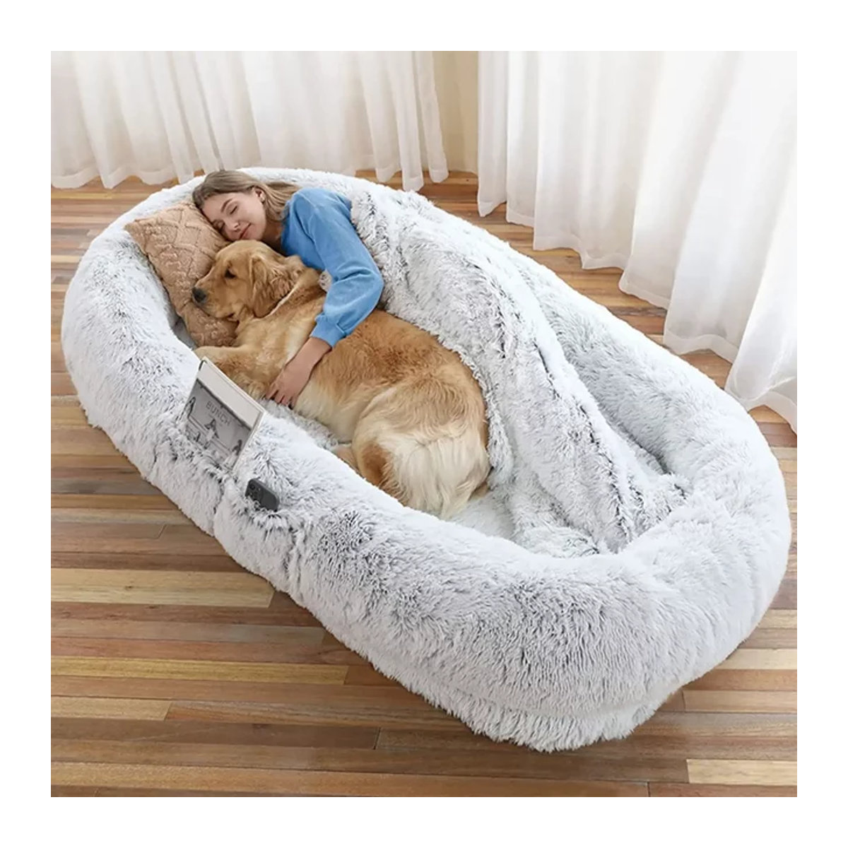 Riesiges Plüschhundebett und Matratze für Menschen und Hunde in Weiß - Bild 1
