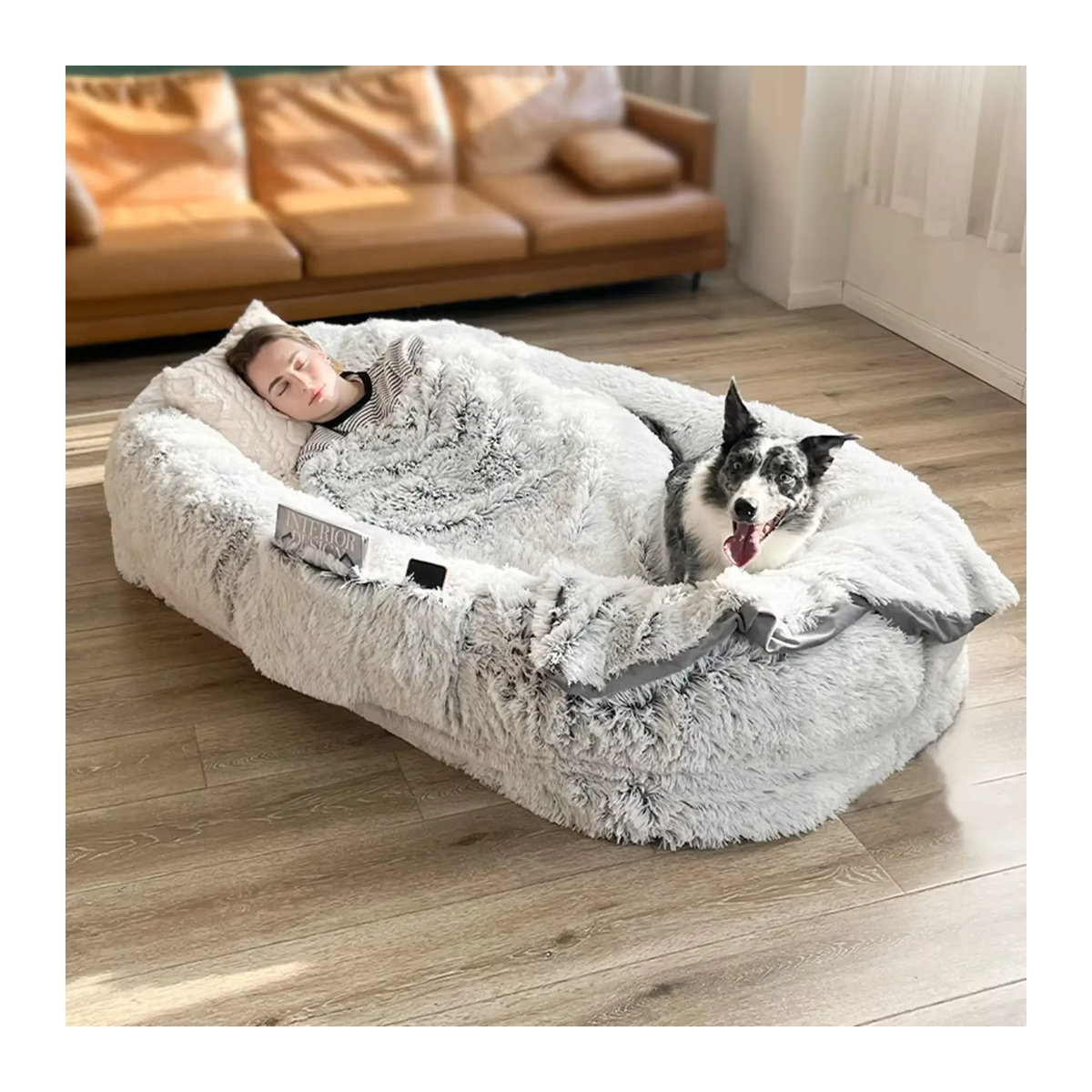 Riesiges Plüschhundebett und Matratze für Menschen und Hunde in Weiß - Bild 2