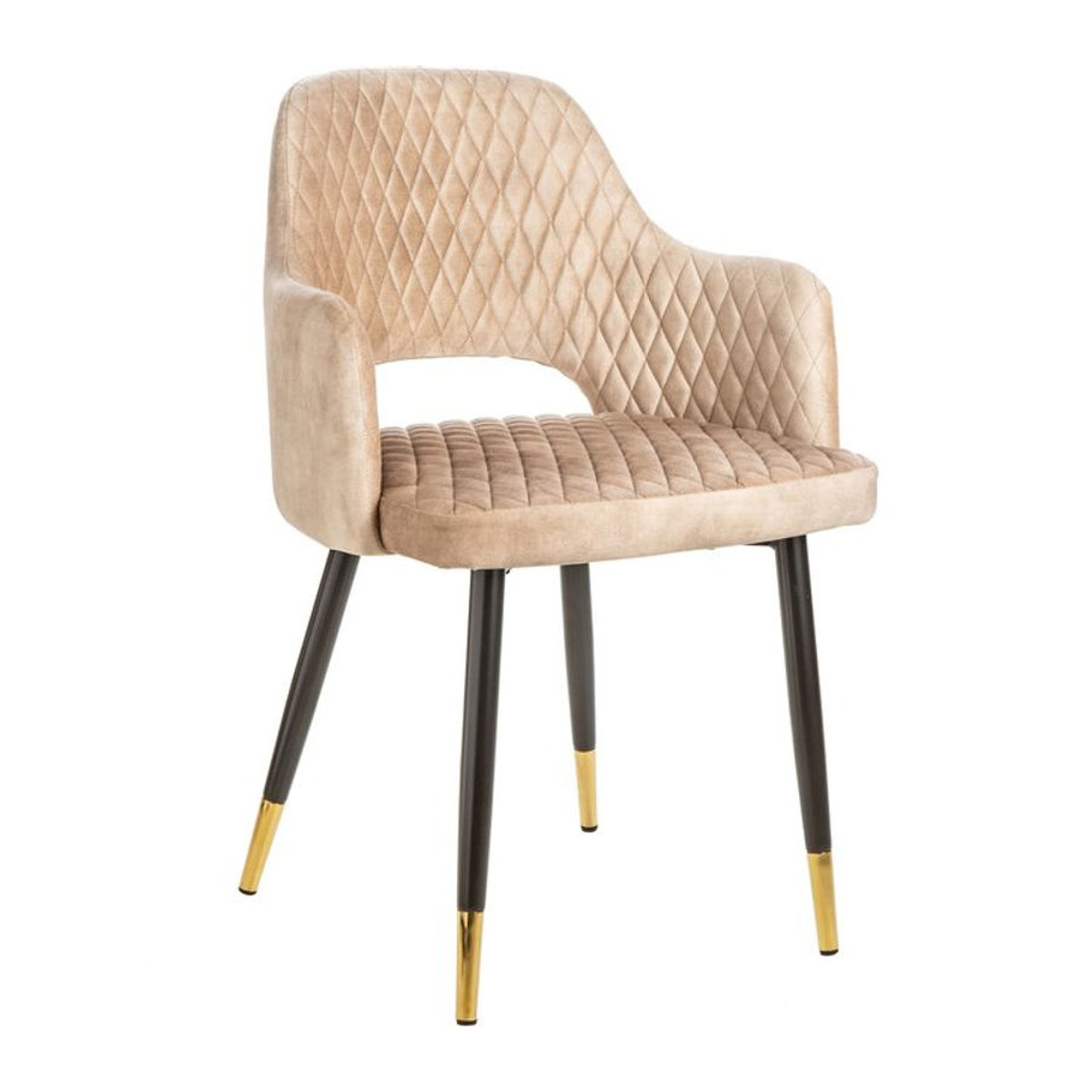 Riess-Ambiente Armlehnenstuhl PARIS aus beige Samt mit moderner Ziersteppung und Metallfüßen - Bild 1