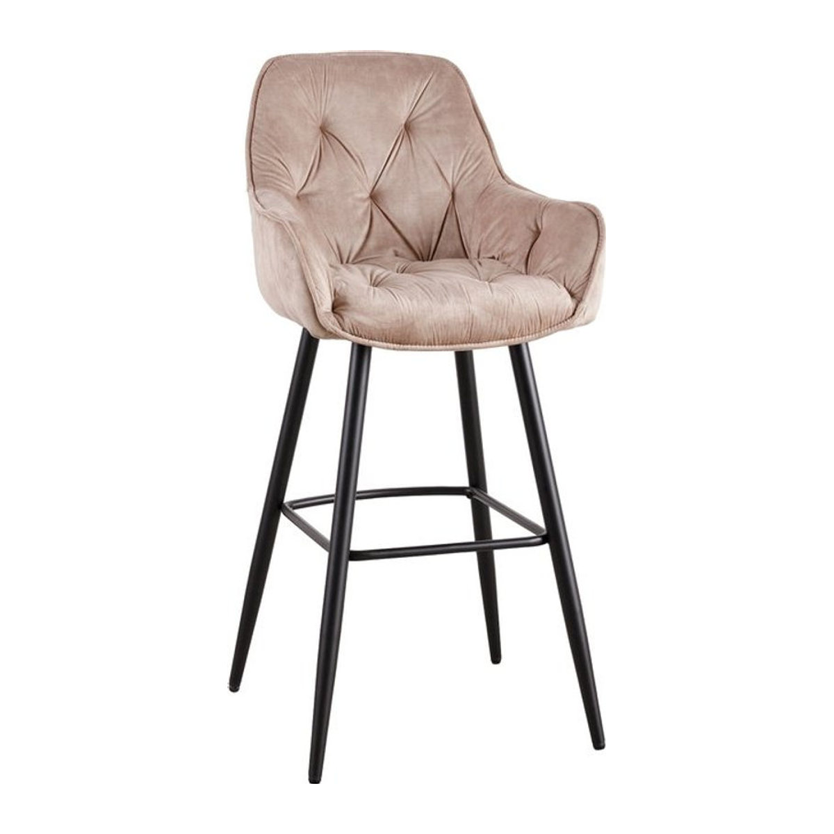 Riess-Ambiente Barhocker aus Samt in Beige mit Lehne und schwarzem Metallgestell - Bild 1